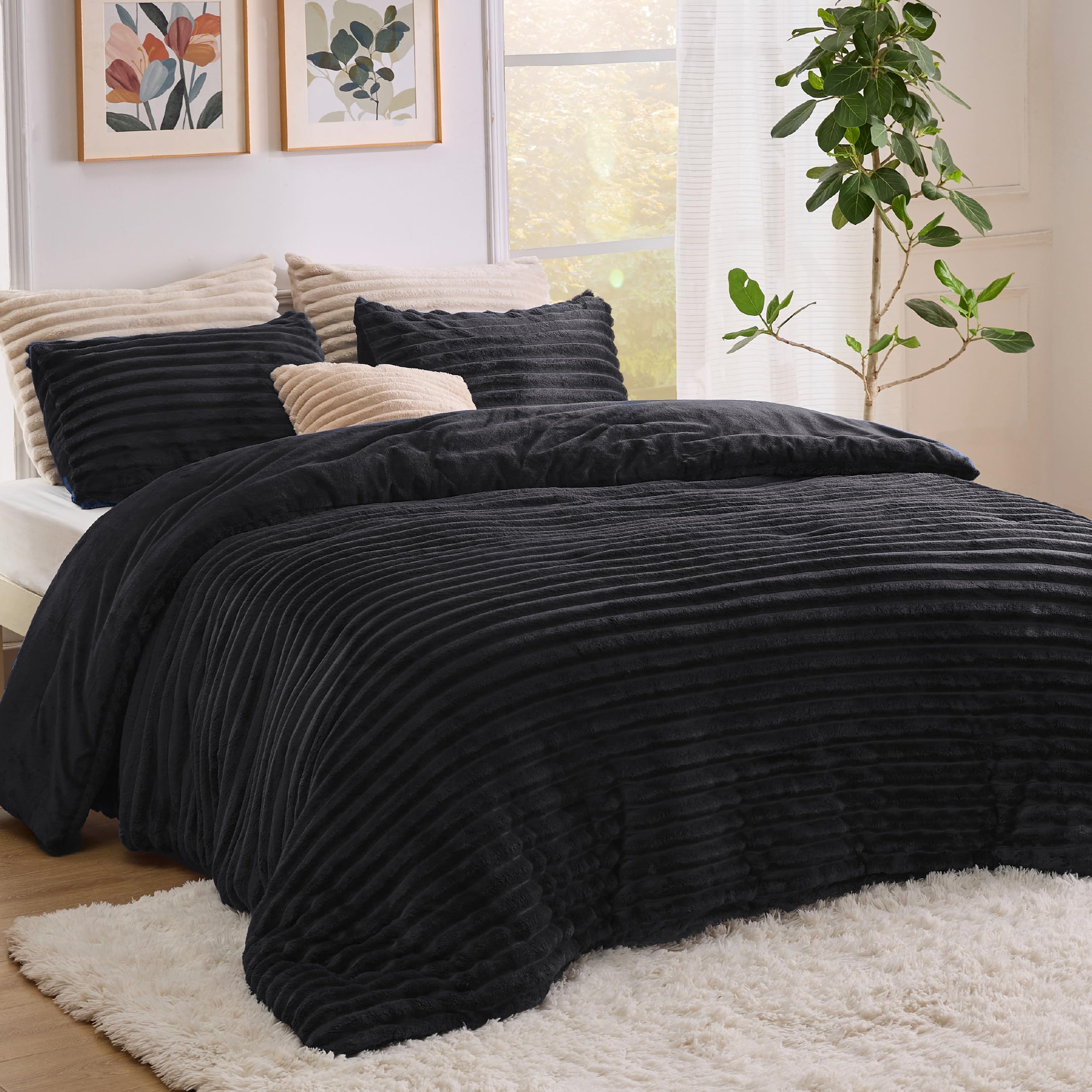 Foto 2 | Juego De Edredón Bedsure Fluffy Queen Con 2 Fundas De Almohada, Color Negro - Venta Internacional.