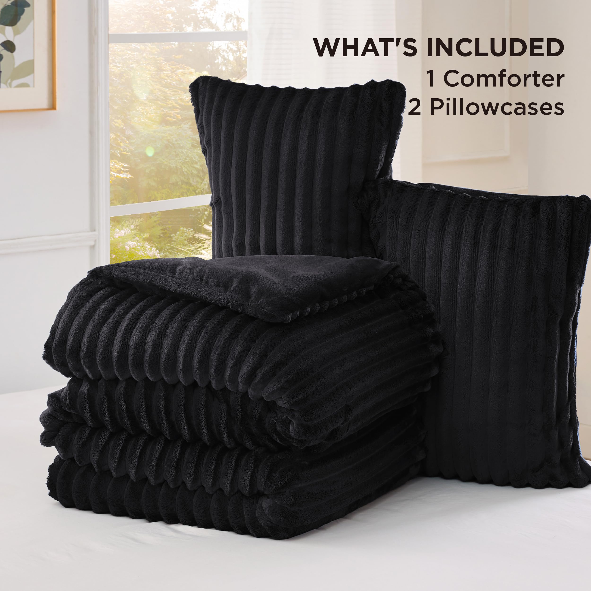 Foto 6 | Juego De Edredón Bedsure Fluffy Queen Con 2 Fundas De Almohada, Color Negro - Venta Internacional.