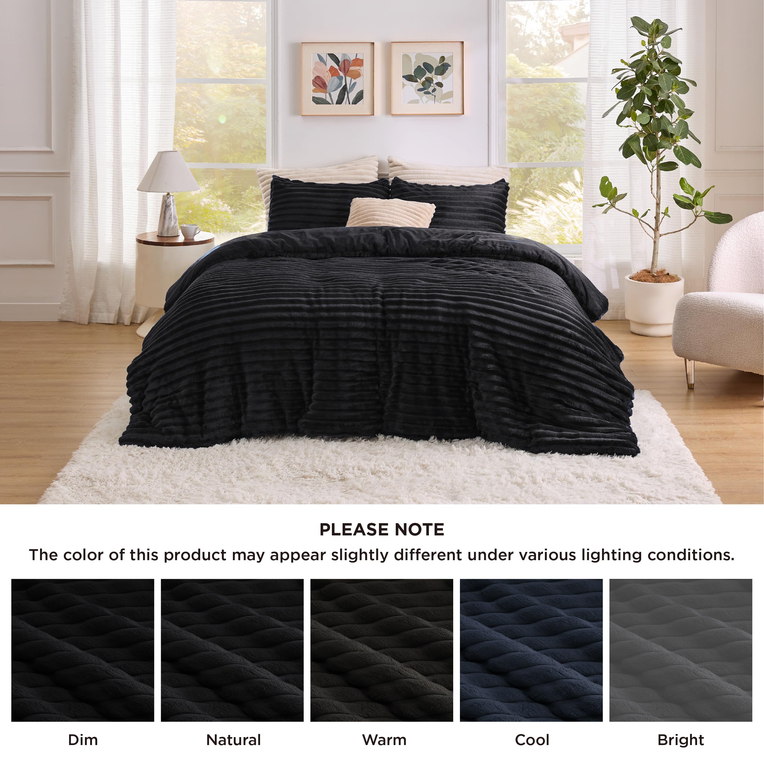 Foto 7 | Juego De Edredón Bedsure Fluffy Queen Con 2 Fundas De Almohada, Color Negro - Venta Internacional.