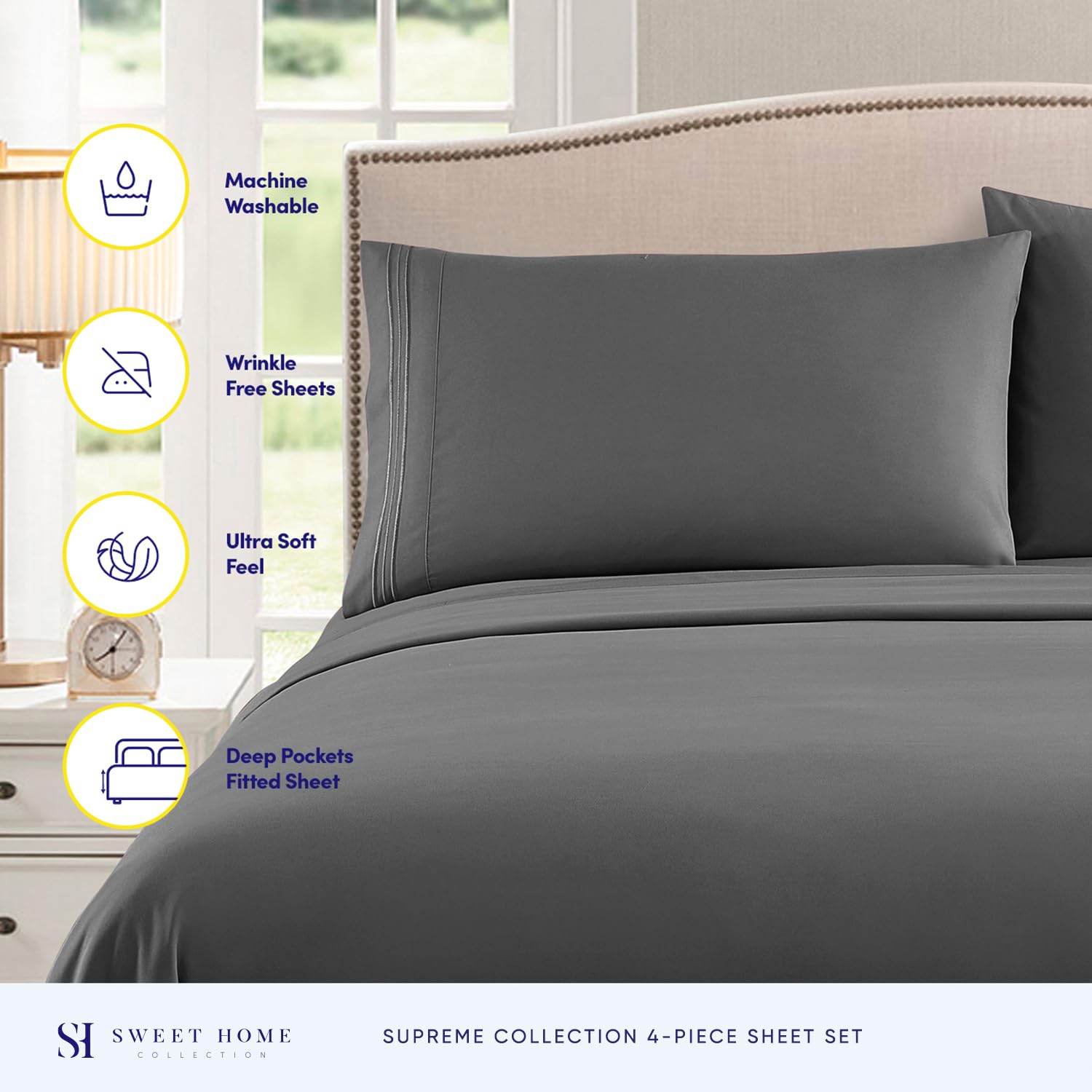 Foto 3 pulgar | Sábanas Sweet Home Collection King Size, Color Gris 1800tc - Venta Internacional.