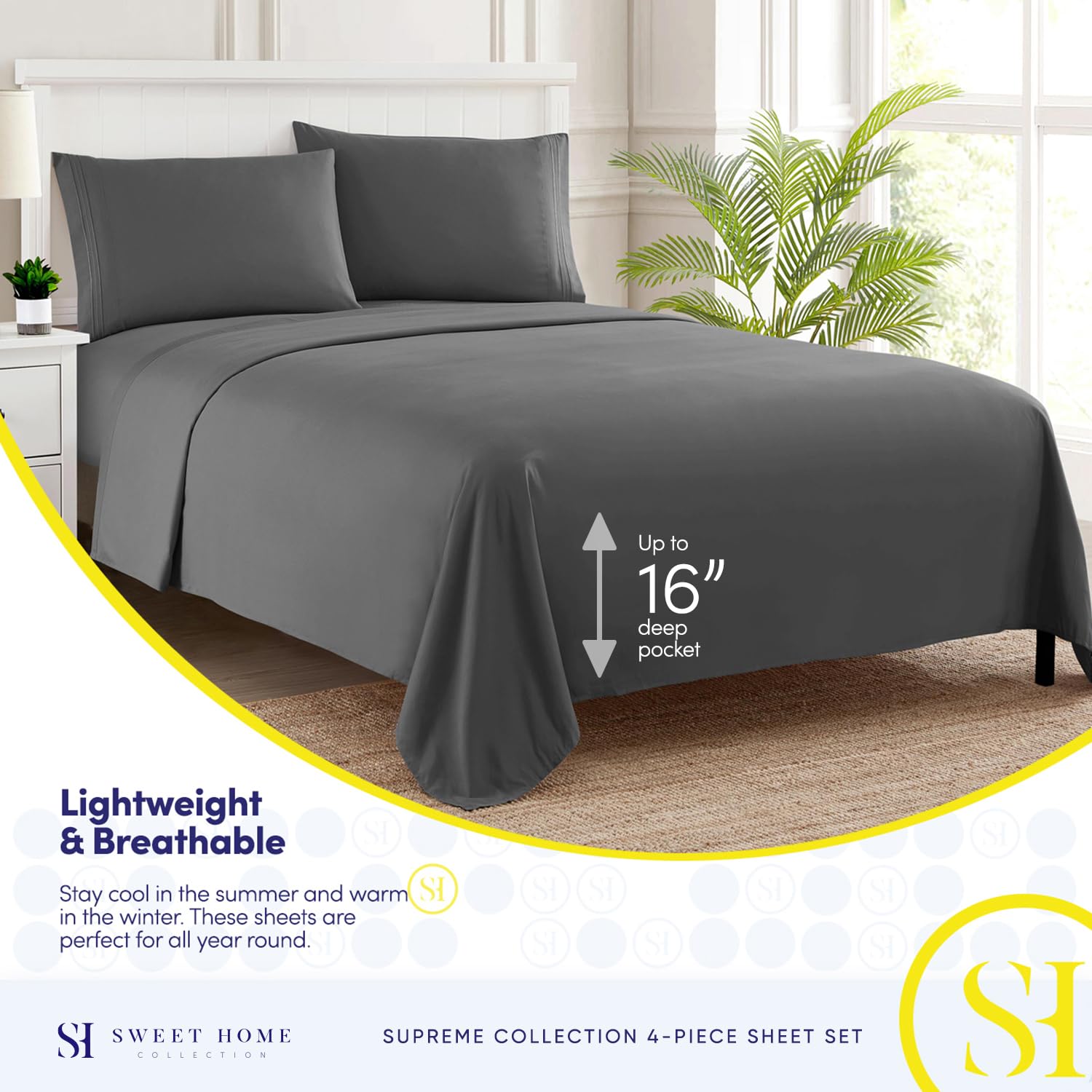 Foto 4 pulgar | Sábanas Sweet Home Collection King Size, Color Gris 1800tc - Venta Internacional.