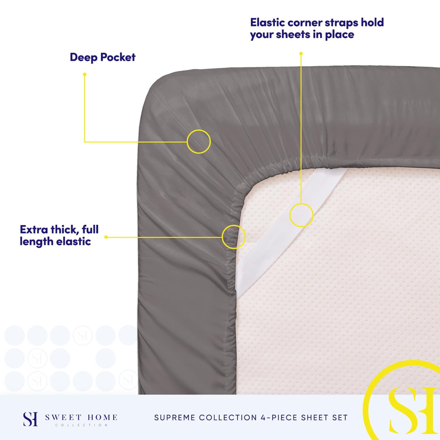 Foto 6 pulgar | Sábanas Sweet Home Collection King Size, Color Gris 1800tc - Venta Internacional.