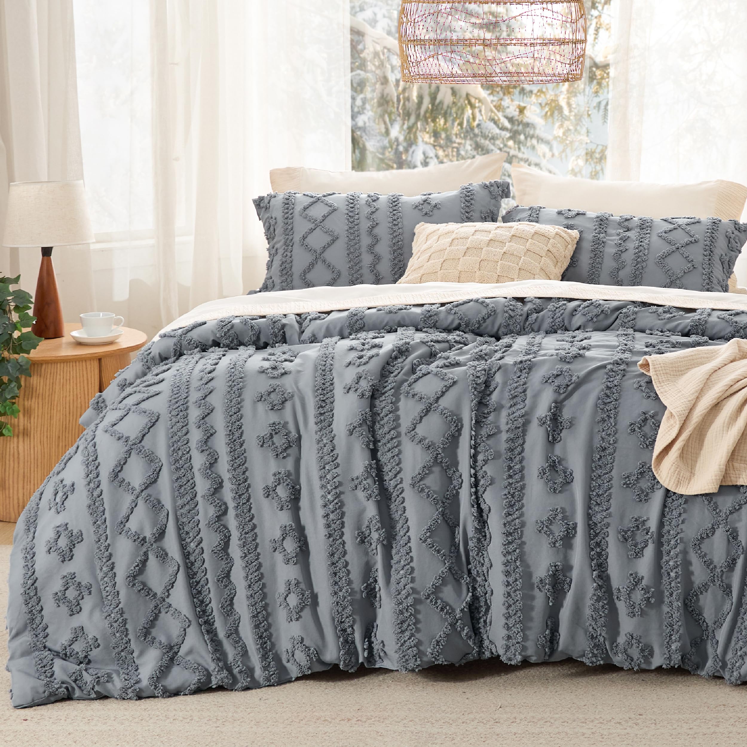 Foto 2 pulgar | Juego de Edredón Bedsure Estilo Bohemio Tamaño King Gris 3 Piezas - Venta Internacional