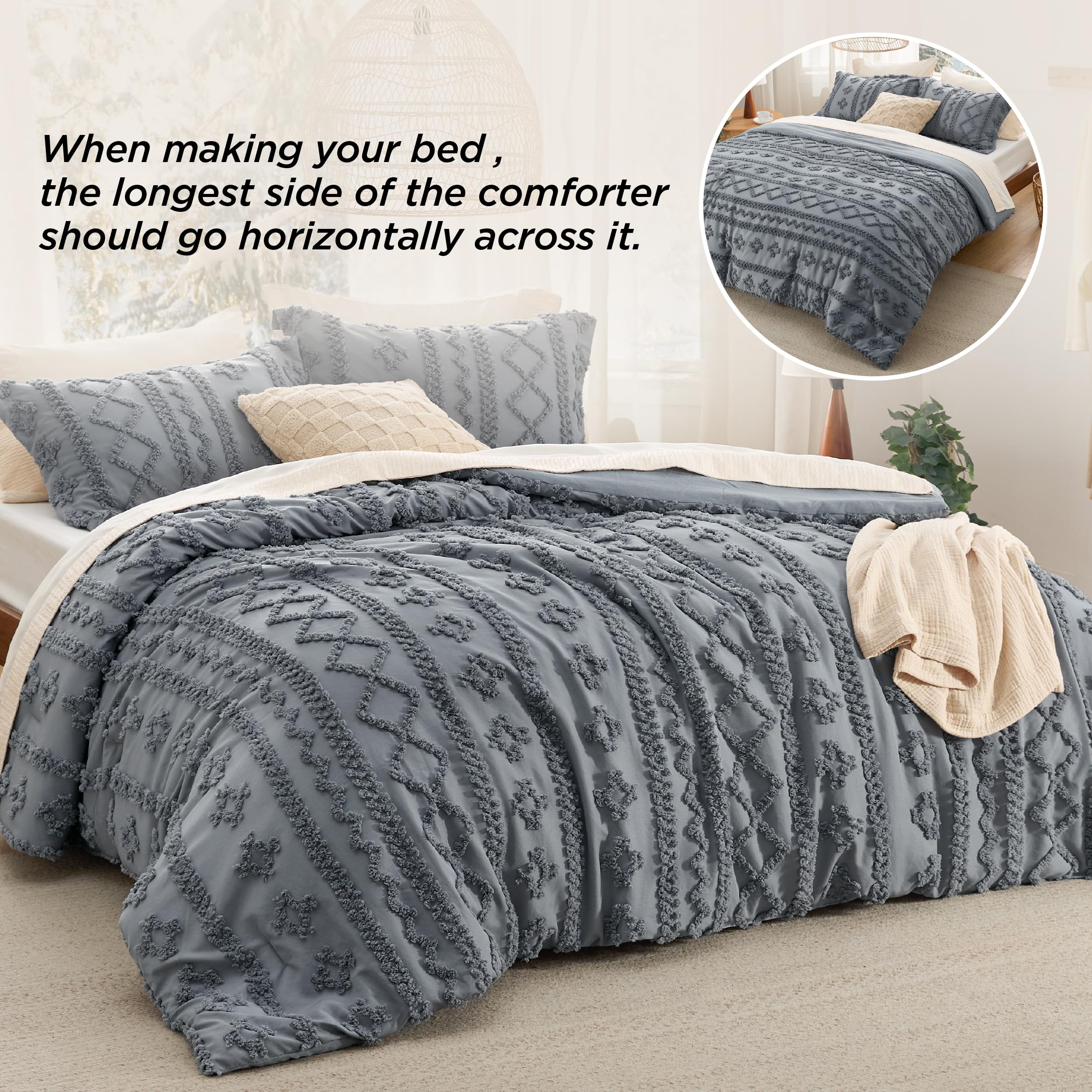 Foto 3 pulgar | Juego de Edredón Bedsure Estilo Bohemio Tamaño King Gris 3 Piezas - Venta Internacional