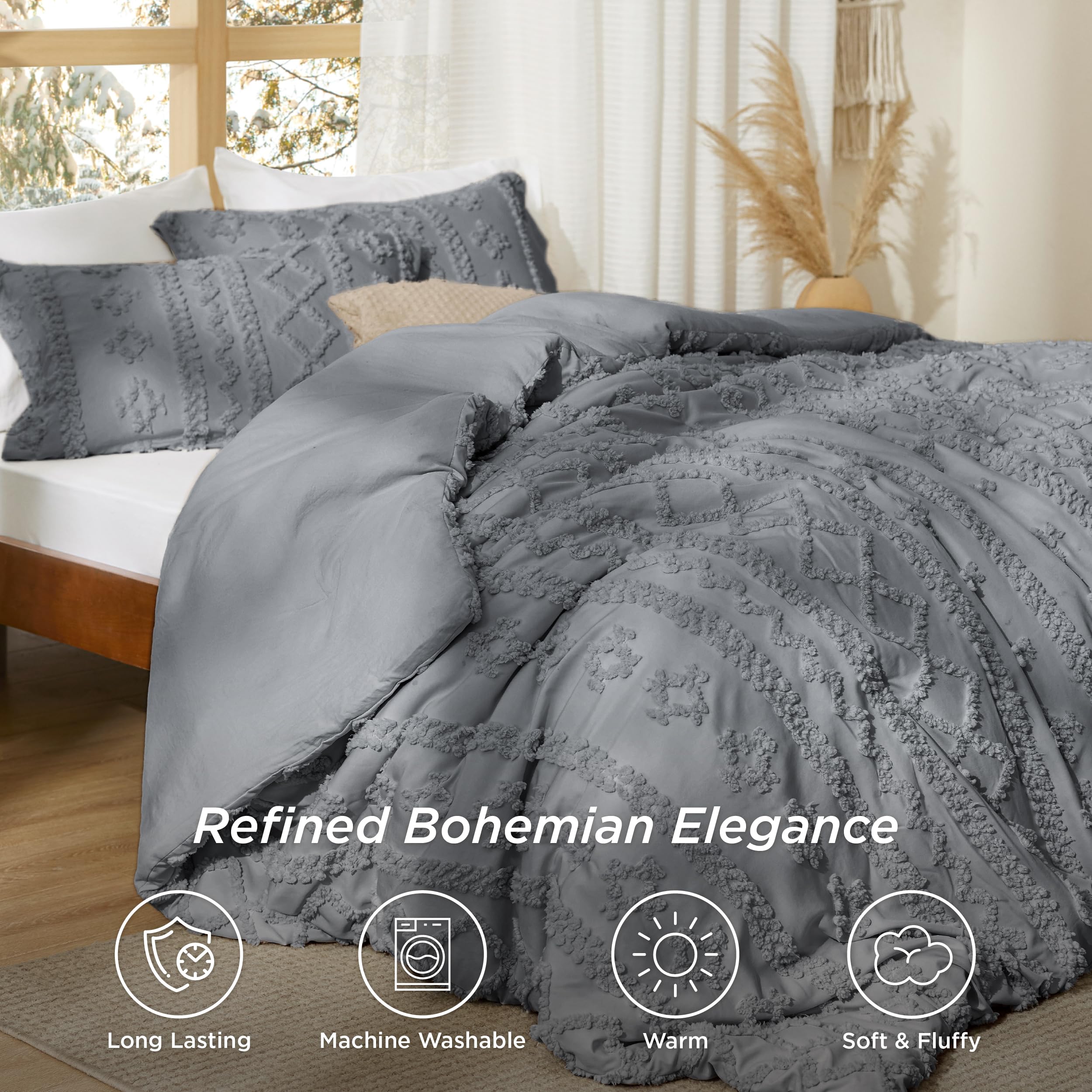 Foto 4 pulgar | Juego de Edredón Bedsure Estilo Bohemio Tamaño King Gris 3 Piezas - Venta Internacional