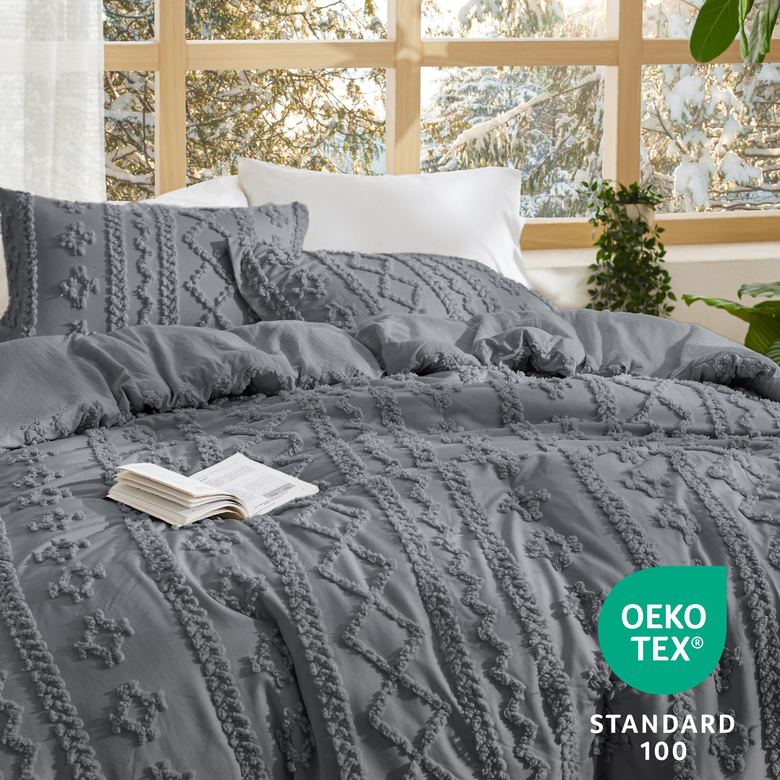 Foto 5 | Juego de Edredón Bedsure Estilo Bohemio Tamaño King Gris 3 Piezas - Venta Internacional