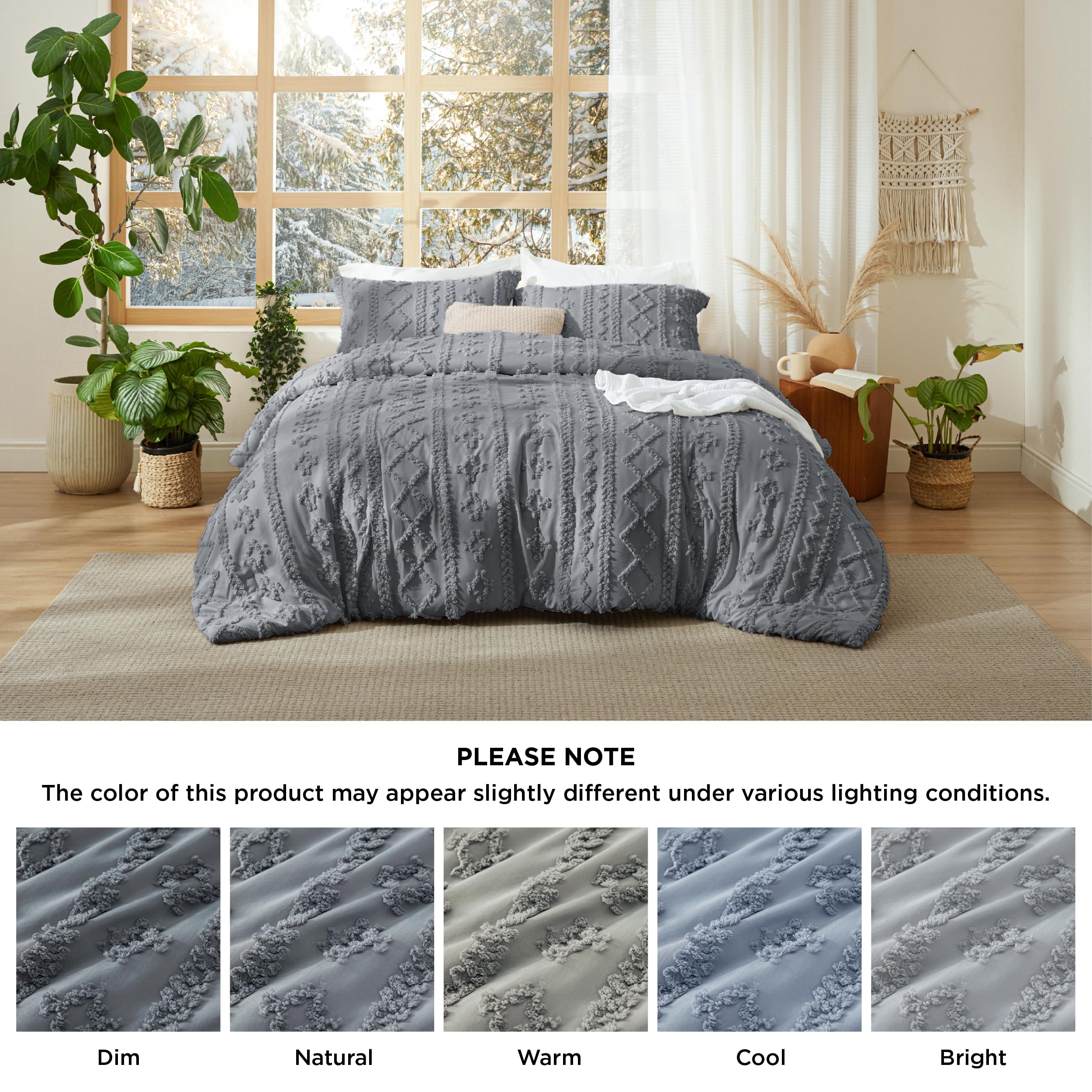 Foto 7 | Juego de Edredón Bedsure Estilo Bohemio Tamaño King Gris 3 Piezas - Venta Internacional