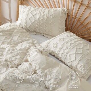 Foto 3 | Juego de Funda de Edredón Bohemio Bedsure King 3 Piezas Beige - Venta Internacional