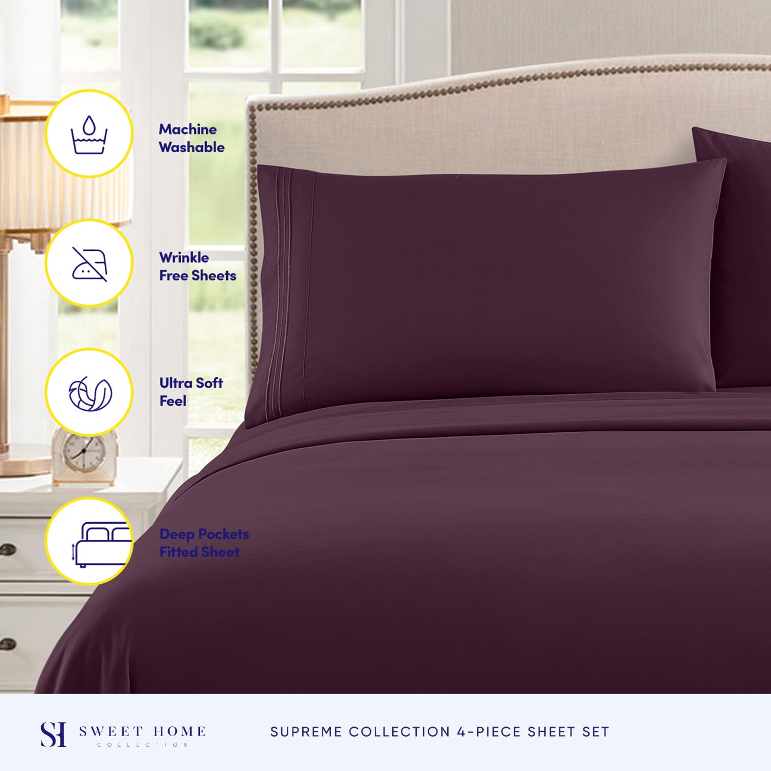 Foto 3 pulgar | Sábanas Sweet Home Collection 1800 Supreme King Purple - Venta Internacional.