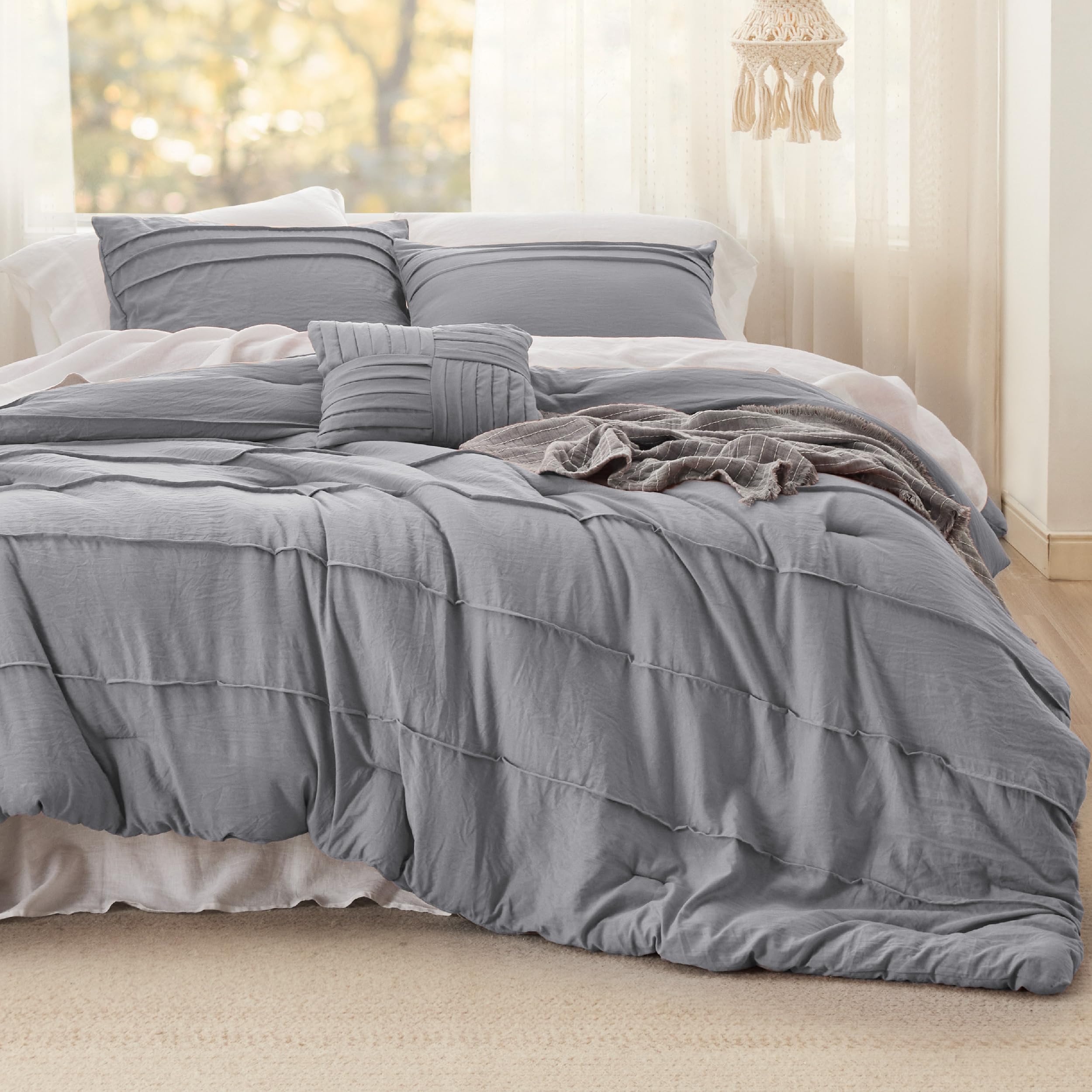 Foto 2 | Juego de Edredón Bedsure Queen Pinch Pleat 4 Piezas Gris - Venta Internacional