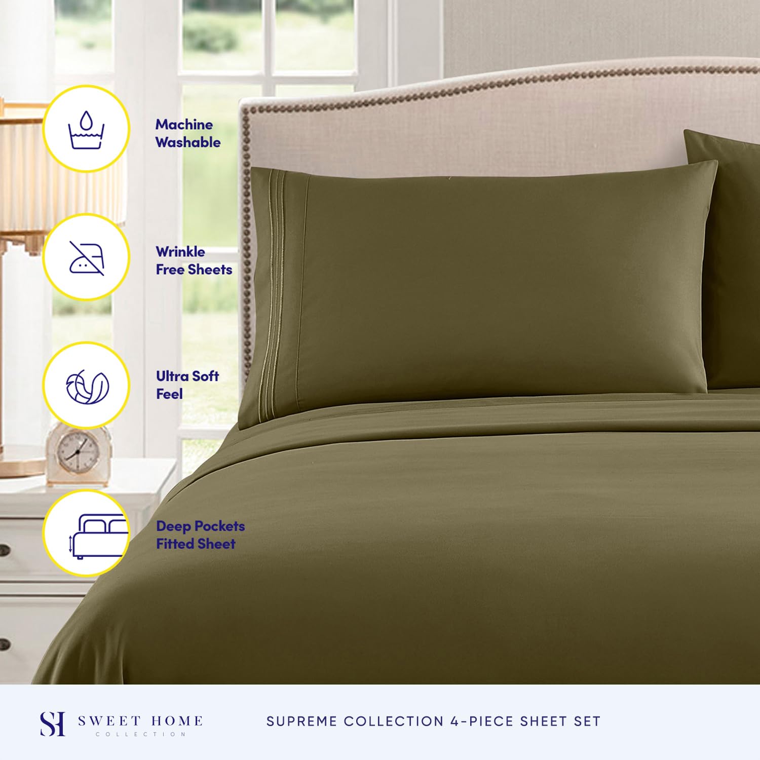 Foto 3 pulgar | Sábanas Sweet Home Collection King Size Olive 1800tc - Venta Internacional.