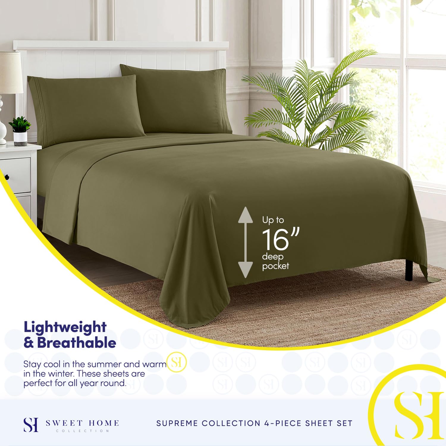 Foto 4 pulgar | Sábanas Sweet Home Collection King Size Olive 1800tc - Venta Internacional.