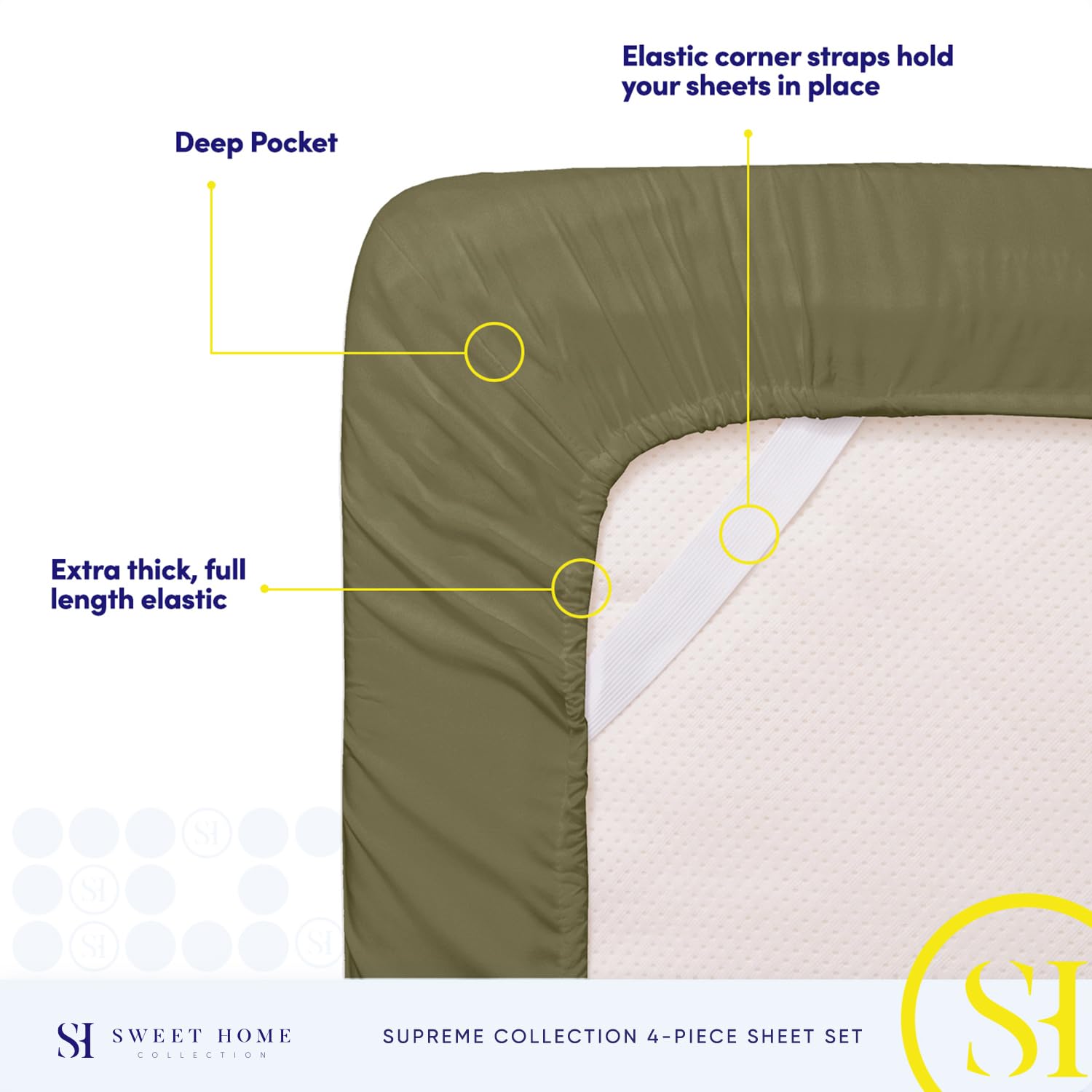 Foto 6 pulgar | Sábanas Sweet Home Collection King Size Olive 1800tc - Venta Internacional.