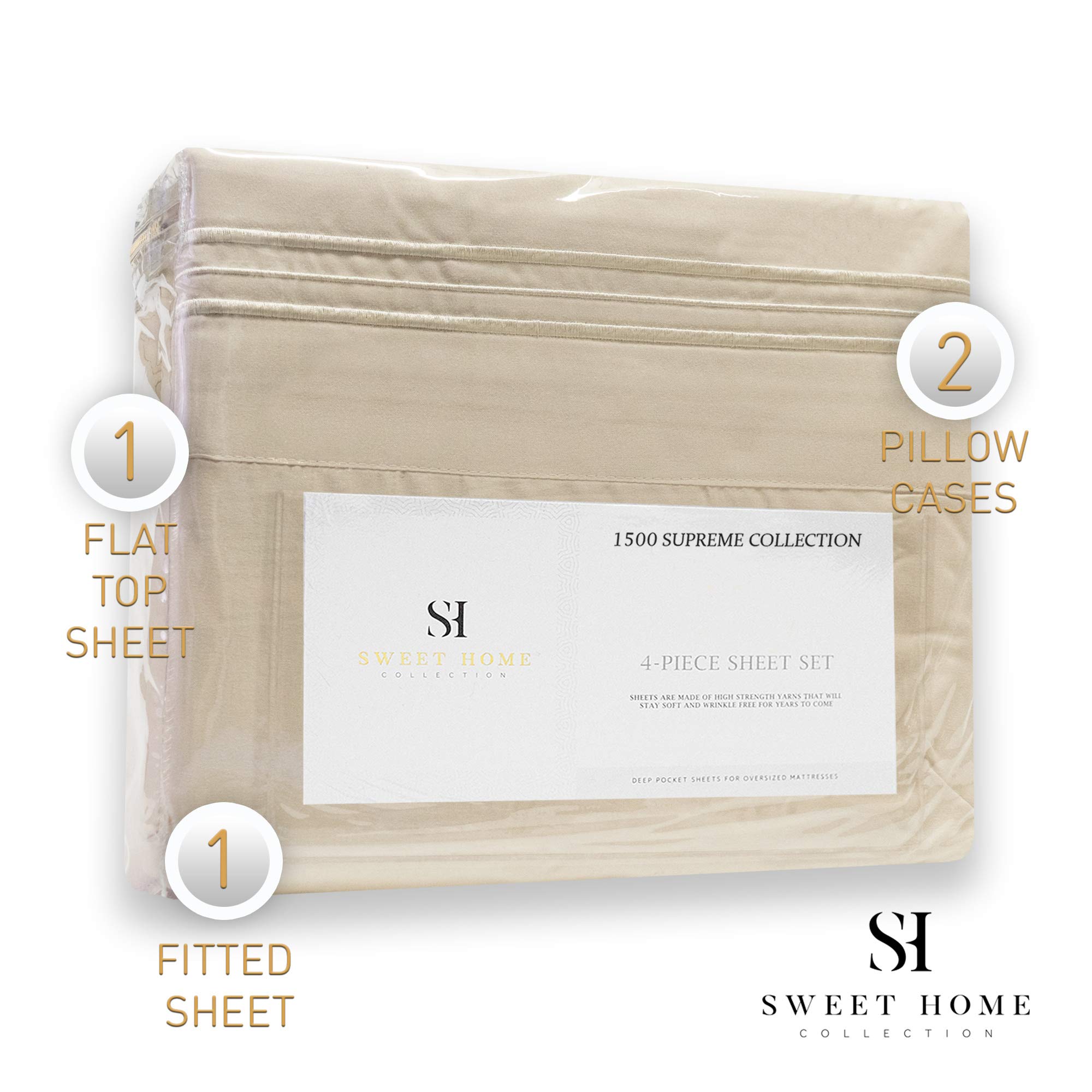 Foto 5 | Juego De Sábanas Sweet Home Collection 1500 Supreme Queen Beige - Venta Internacional.