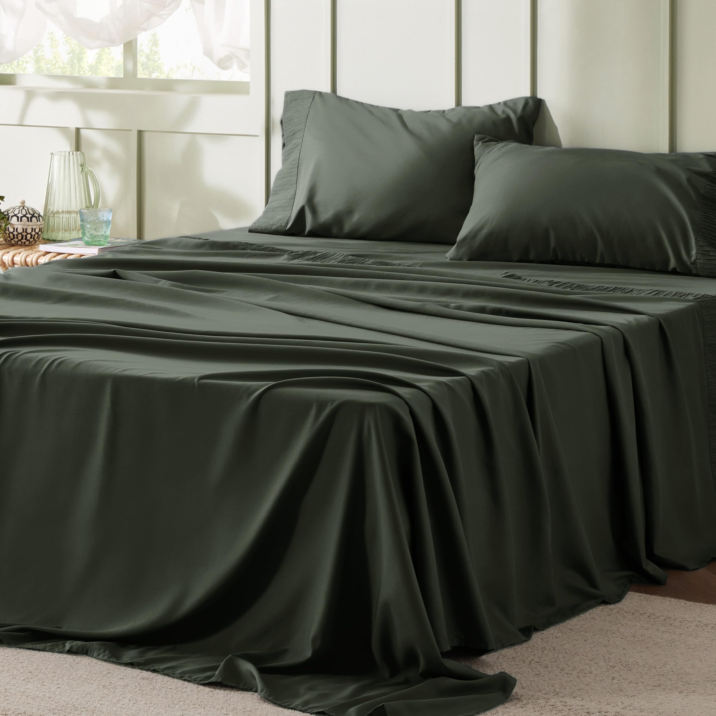 Juego de Sábanas Bedsure Queen Size 4 Piezas Verde Oliva - Venta Internacional