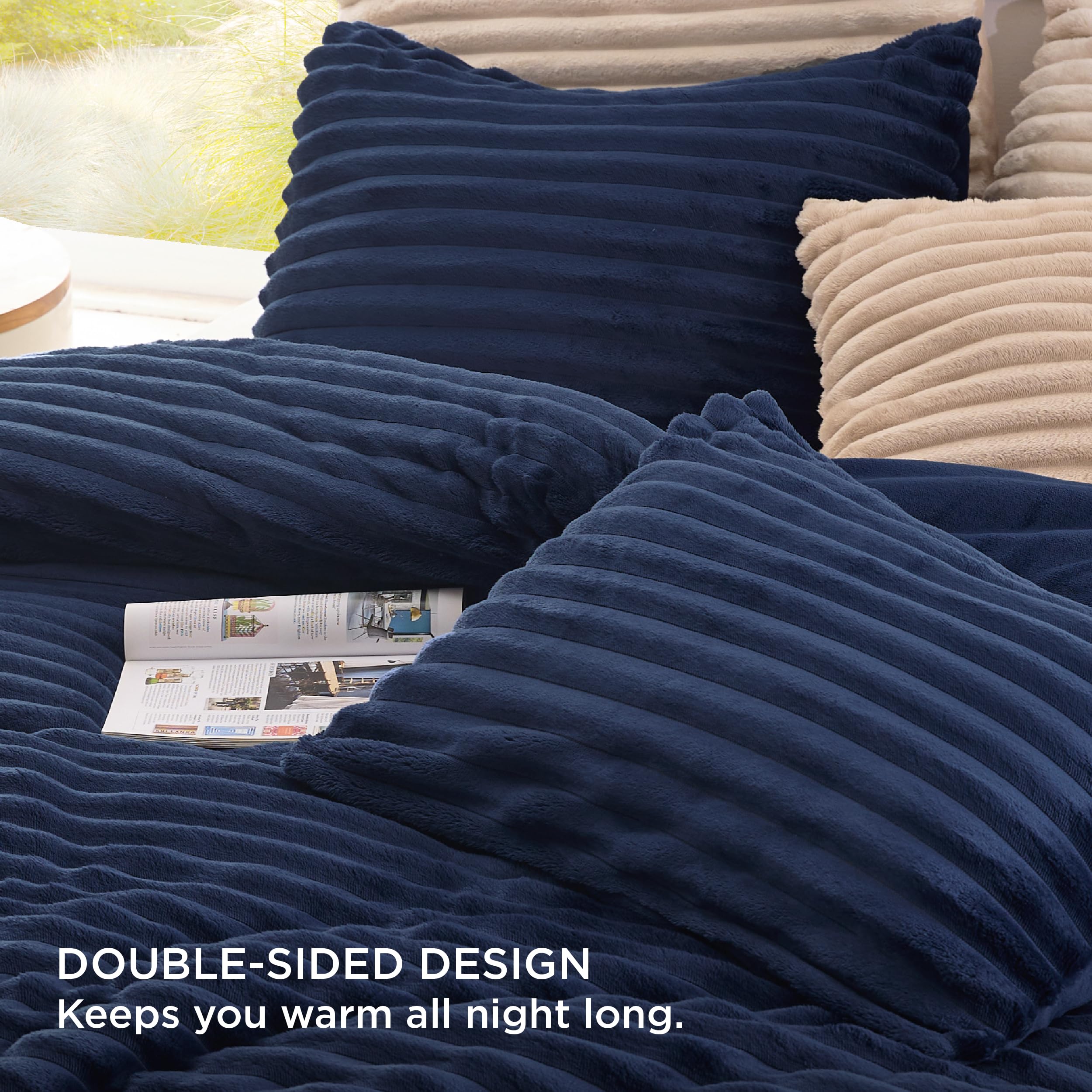 Foto 4 pulgar | Juego De Edredón Bedsure Fluffy Queen Con 2 Fundas De Almohada, Color Azul Marino - Venta Internacional.