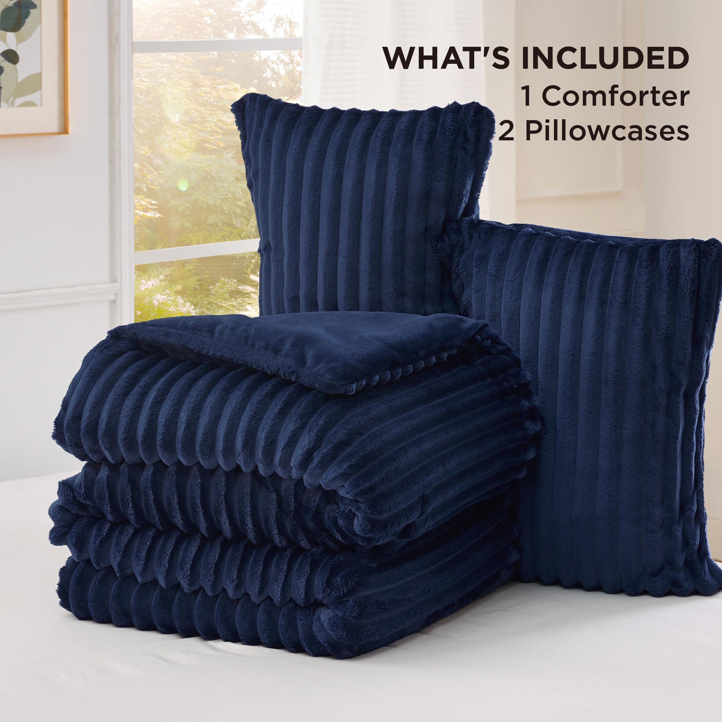 Foto 6 | Juego De Edredón Bedsure Fluffy Queen Con 2 Fundas De Almohada, Color Azul Marino - Venta Internacional.