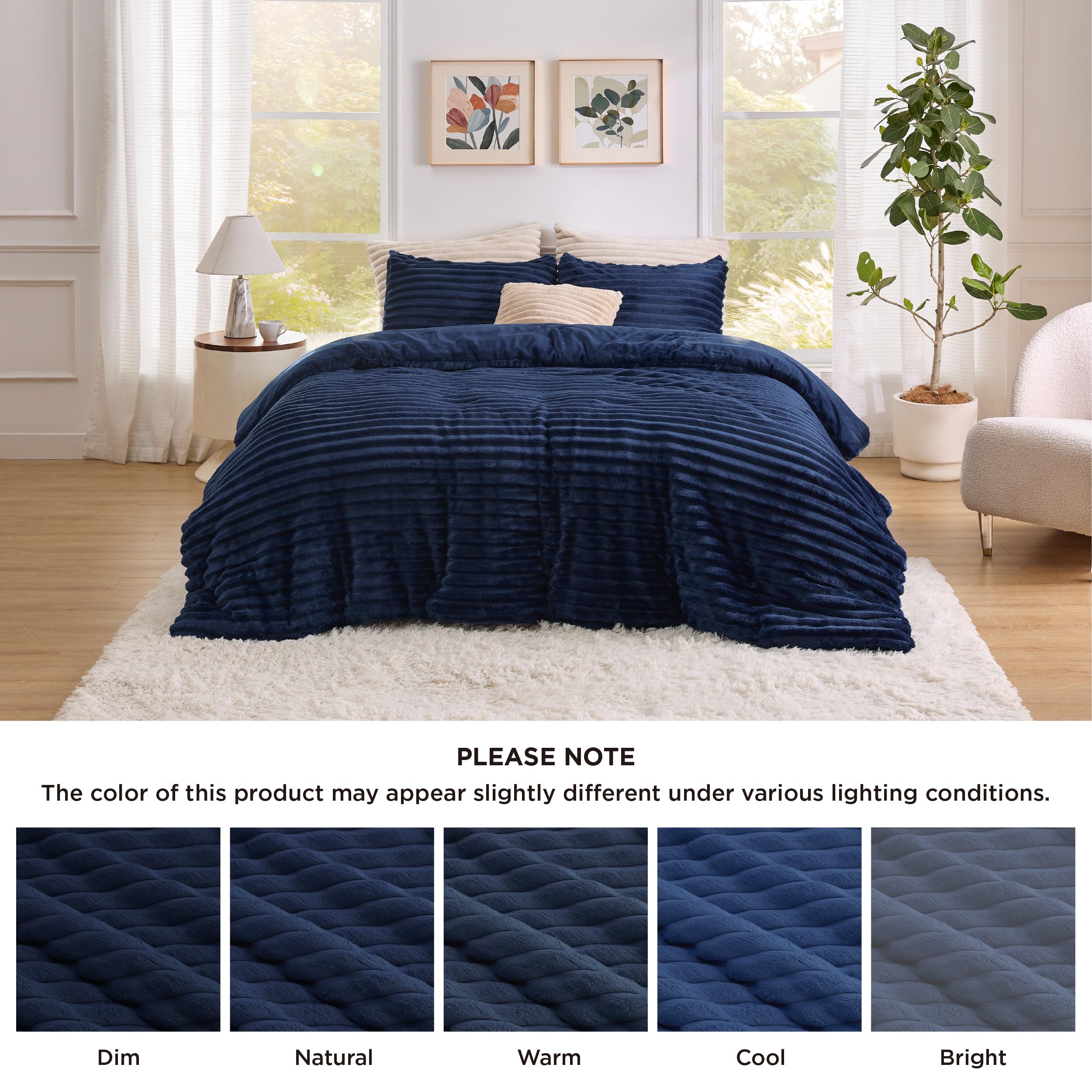 Foto 7 | Juego De Edredón Bedsure Fluffy Queen Con 2 Fundas De Almohada, Color Azul Marino - Venta Internacional.