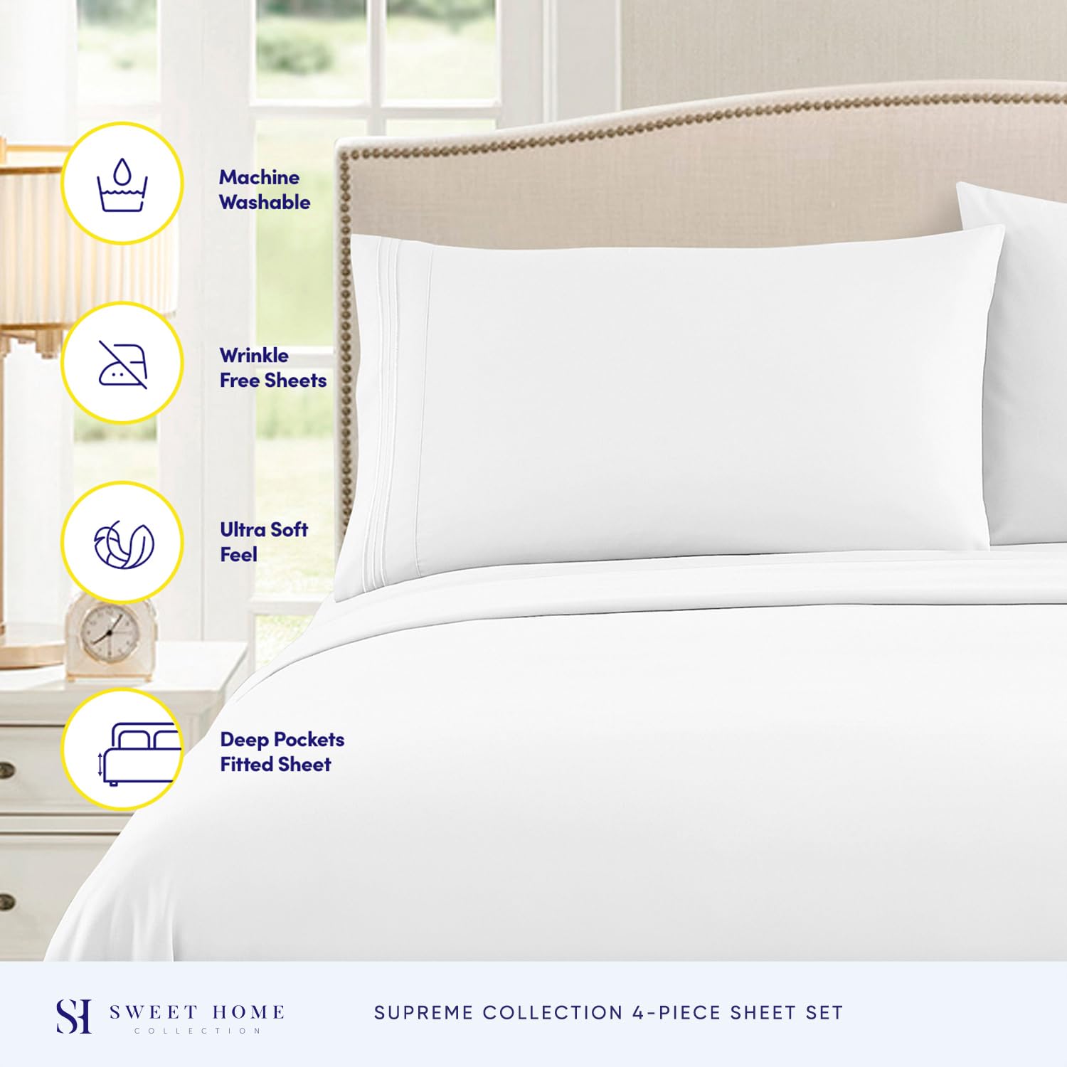 Foto 3 pulgar | Sábanas Sweet Home Collection King Size, Color Blanco 1800tc - Venta Internacional.