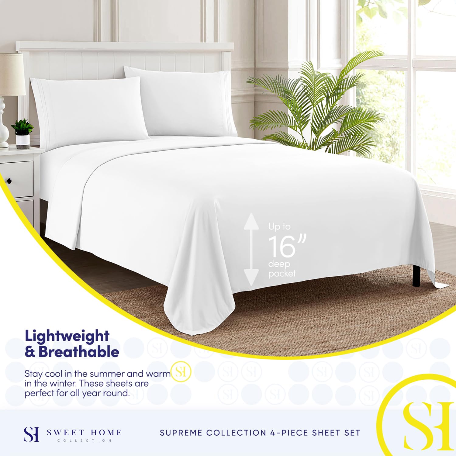 Foto 4 pulgar | Sábanas Sweet Home Collection King Size, Color Blanco 1800tc - Venta Internacional.