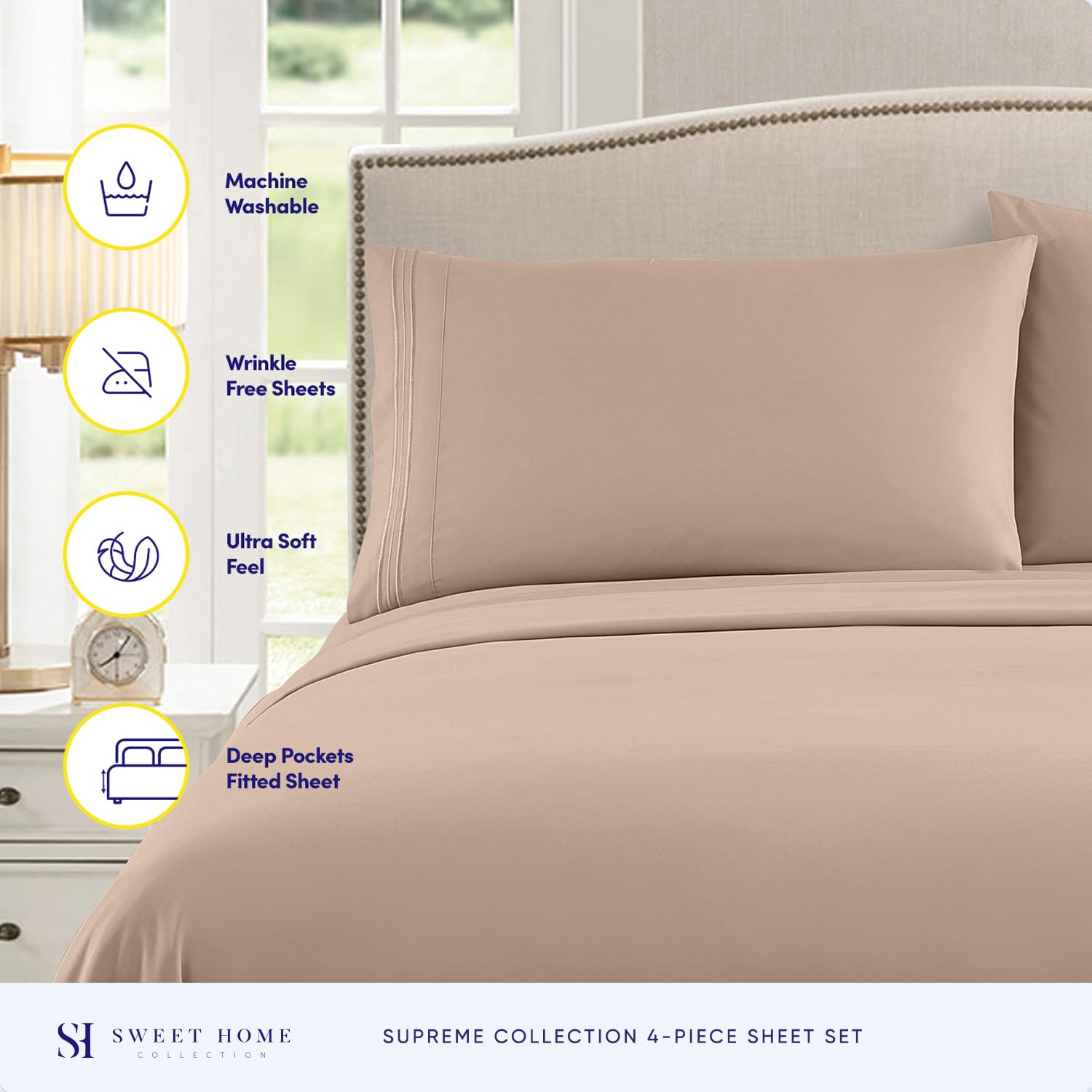 Foto 2 | Sábanas Sweet Home Collection Rv Short Queen Taupe - Venta Internacional.