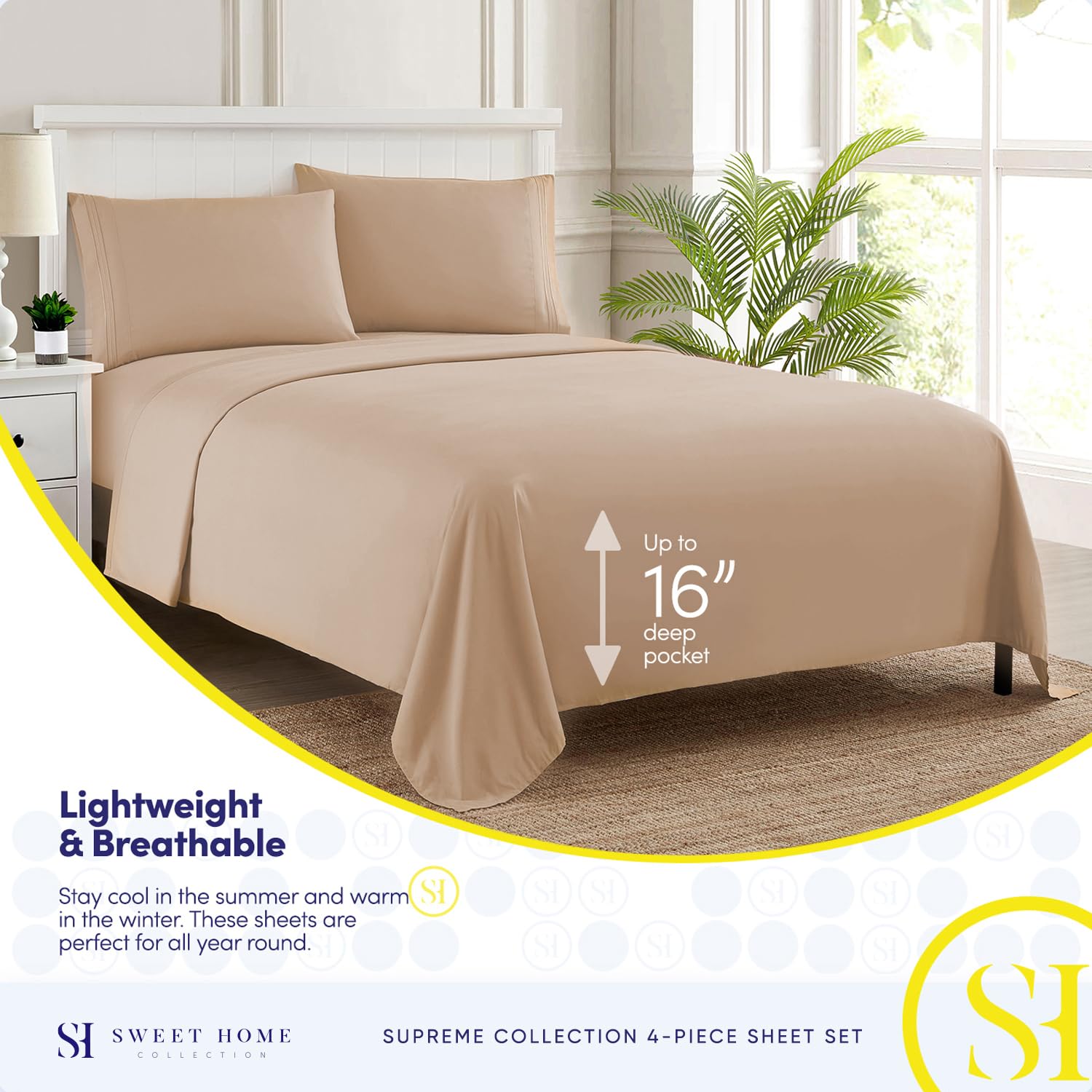 Foto 4 pulgar | Sábanas Sweet Home Collection Rv Short Queen Taupe - Venta Internacional.