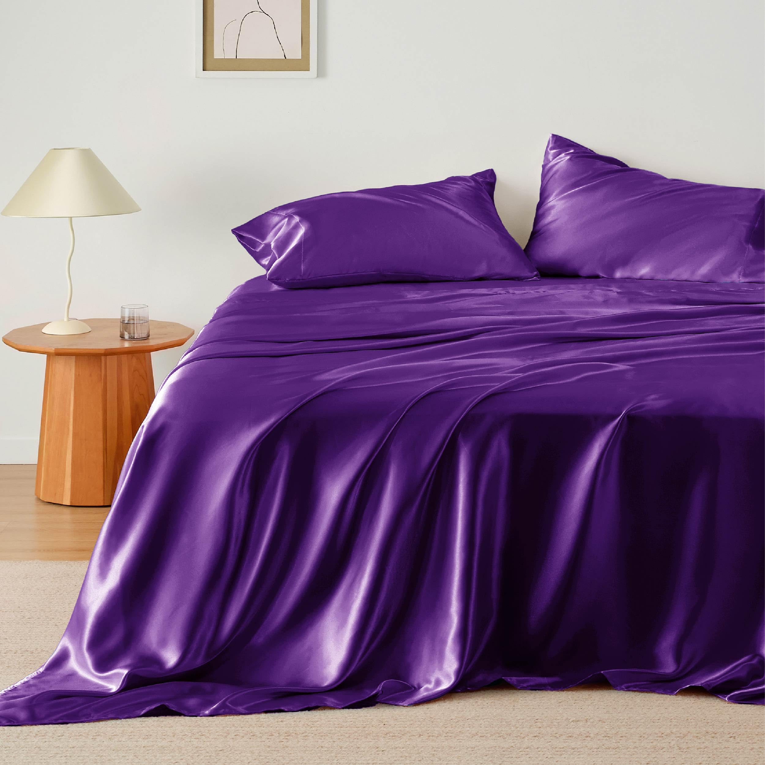 Juego De Sábanas De Satén Similar A Silk King Purple, 4 Piezas - Venta Internacional.