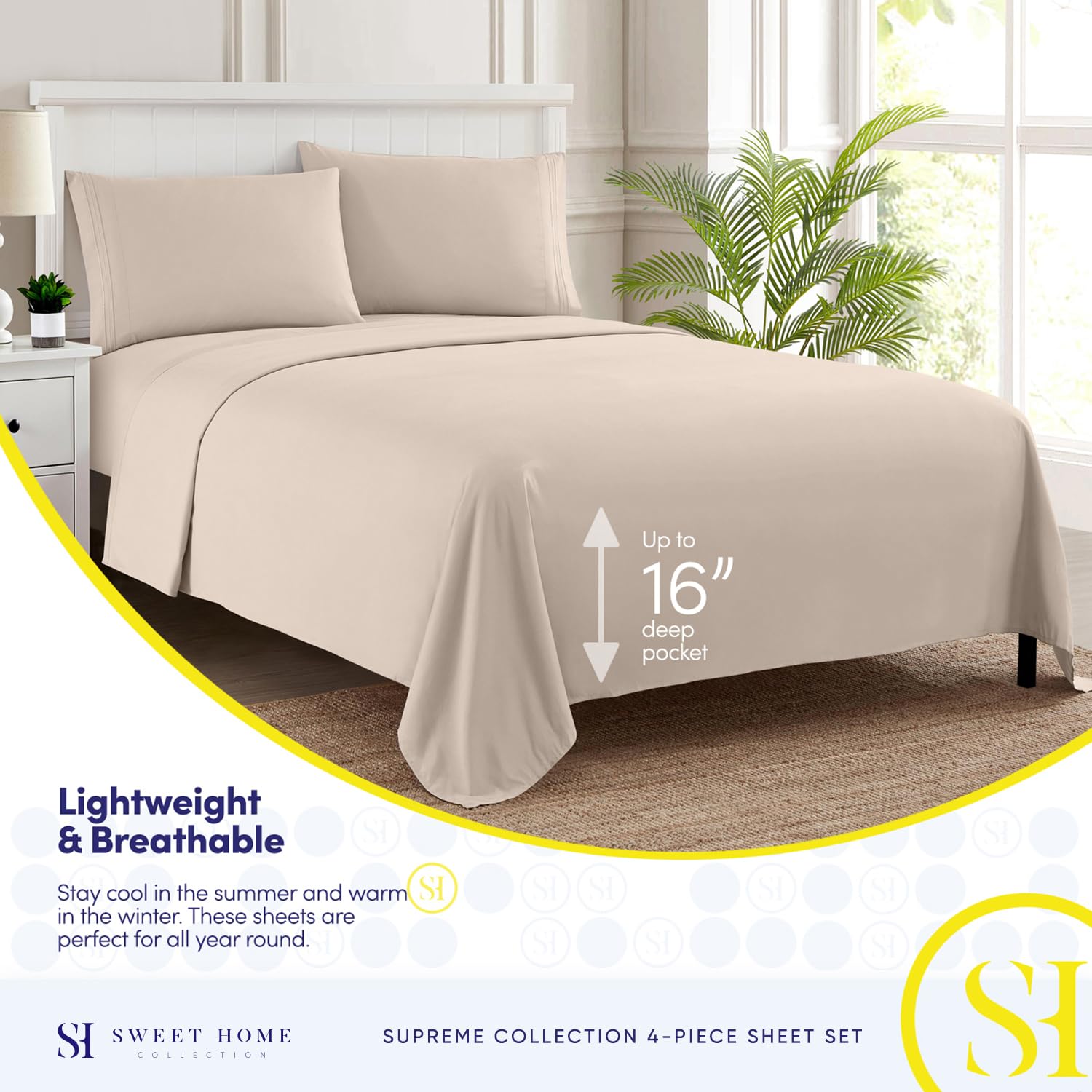 Foto 4 pulgar | Sábanas Sweet Home Collection 1800 Supreme King Beige - Venta Internacional.