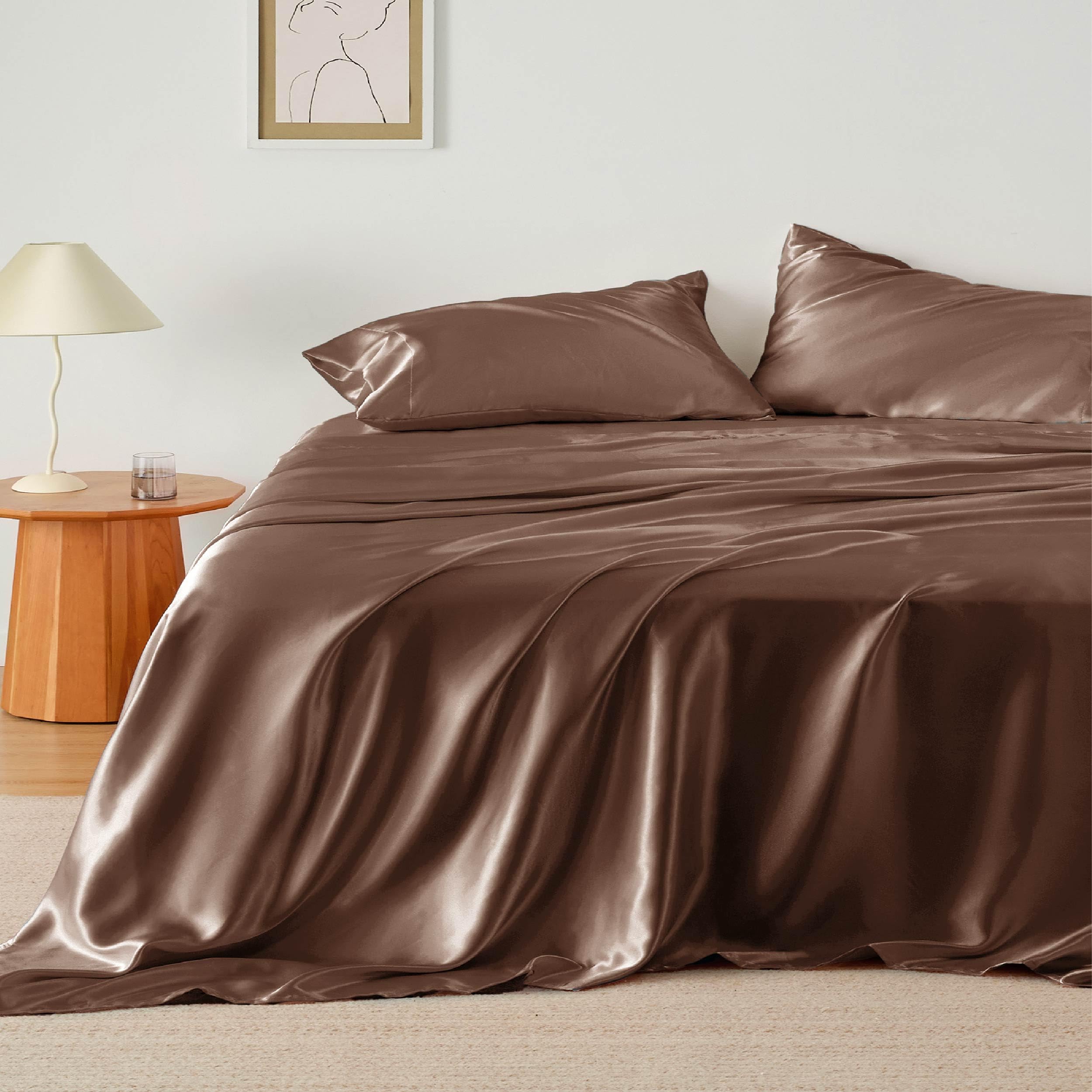 Foto 1 | Juego De Sábanas Bedsure, Satinadas, Tamaño Completo, Café, 4 Piezas - Venta Internacional.