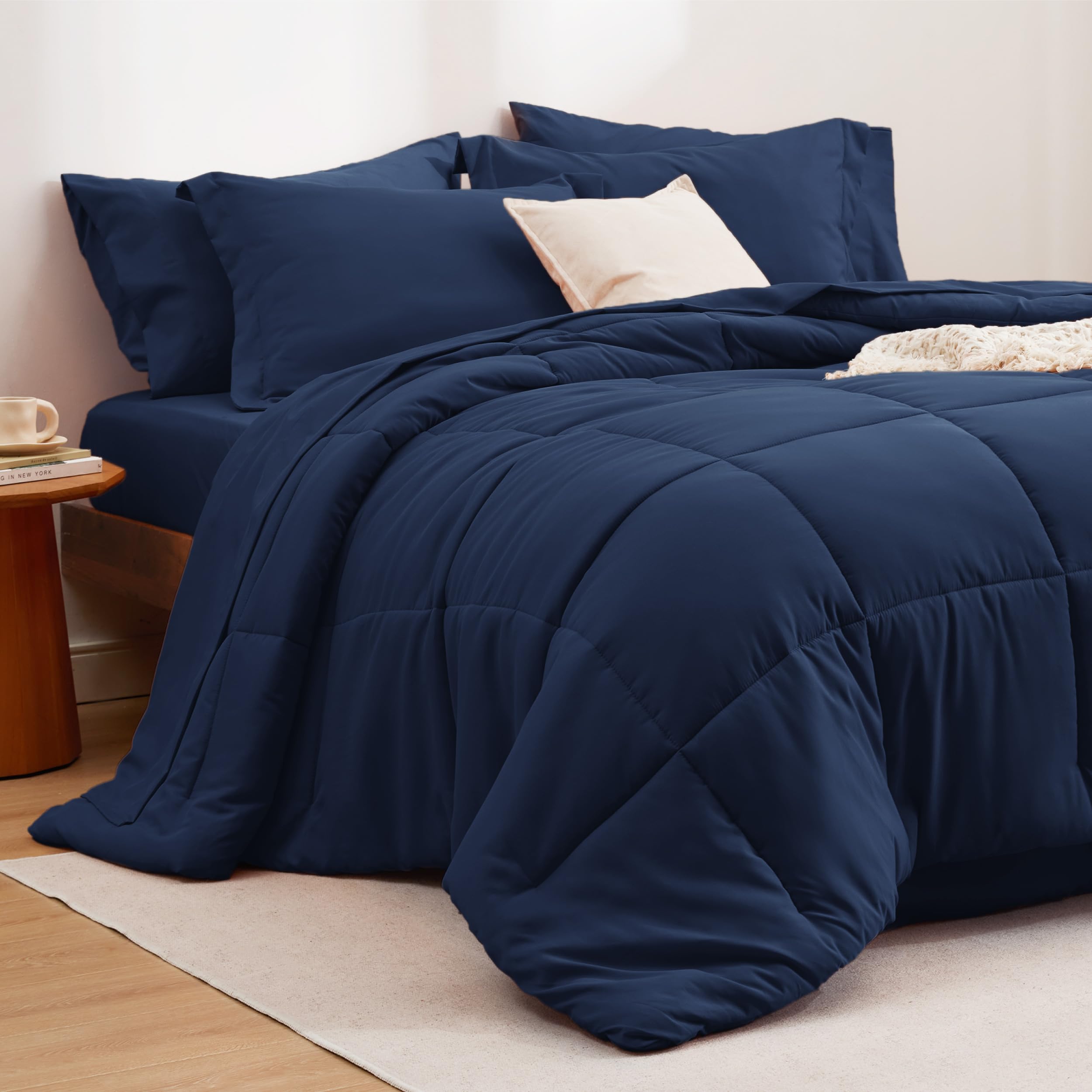 Juego de Ropa De Cama Bedsure Navy King Size, 7 Piezas - Venta Internacional