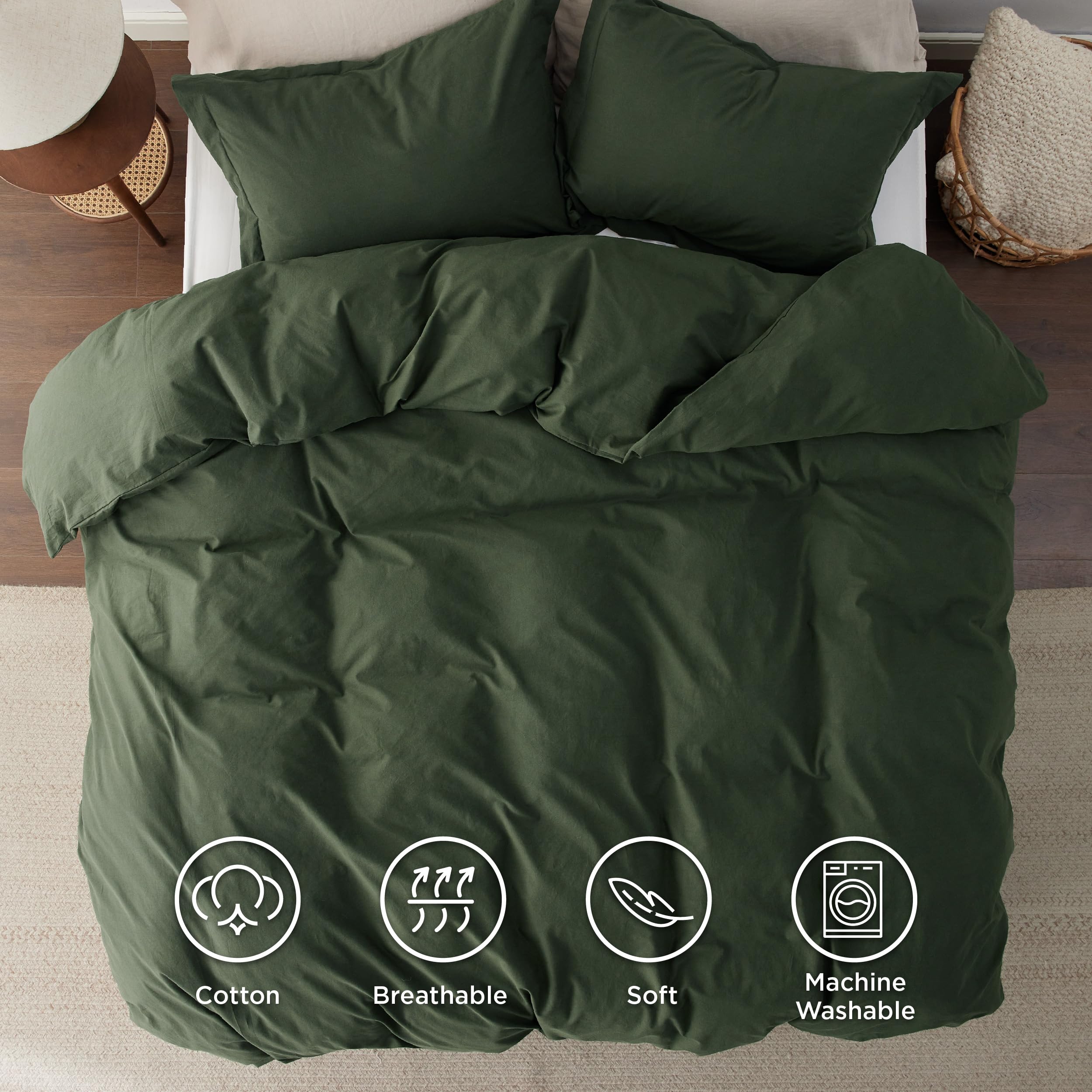 Foto 5 pulgar | Funda De Edredón Bedsure de Algodón Lavado Verde Oliva - Venta Internacional