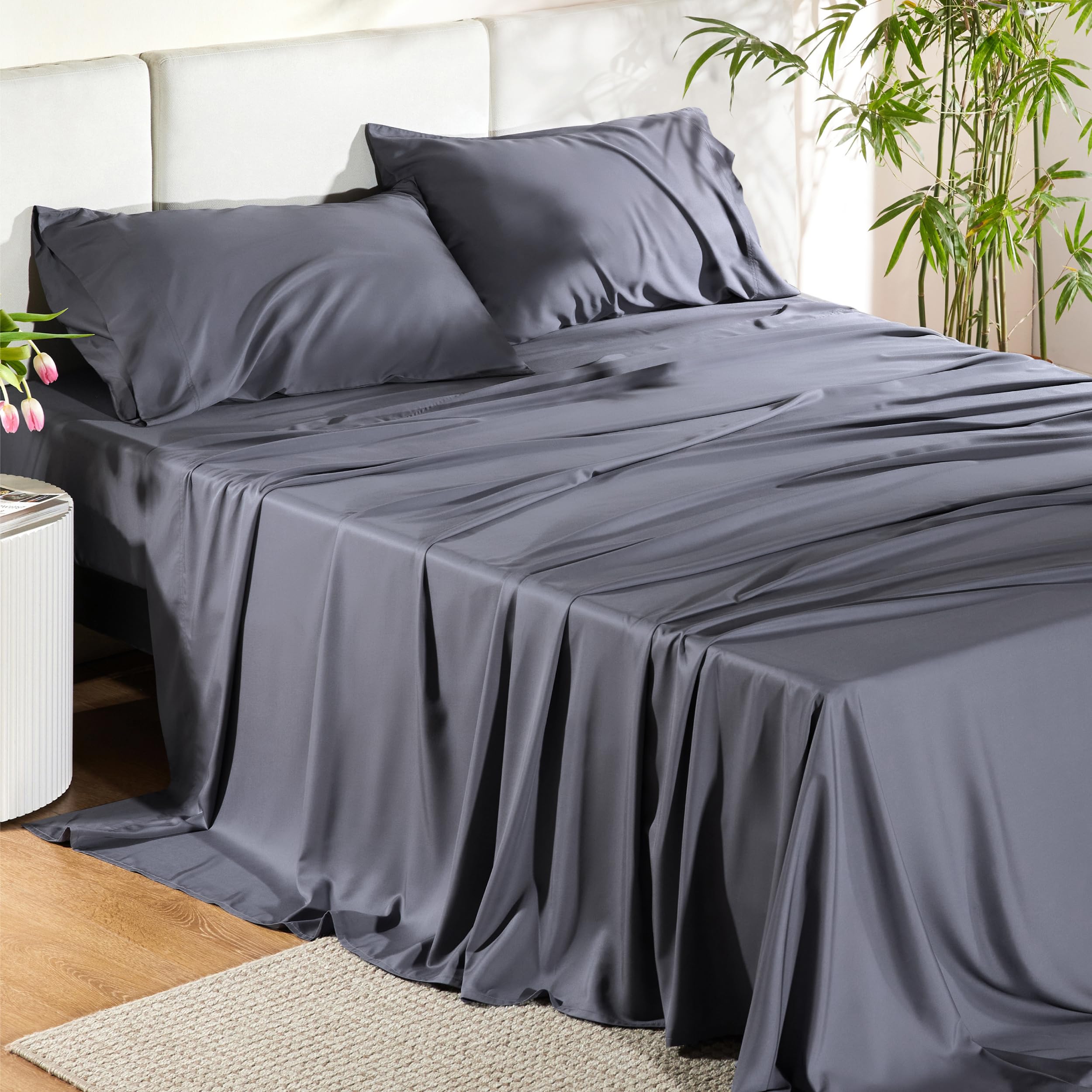 Foto 1 | Juego De Sábanas Bedsure Queen Size Refrigerante Rayón Bambú Gris Oscuro - Venta Internacional.