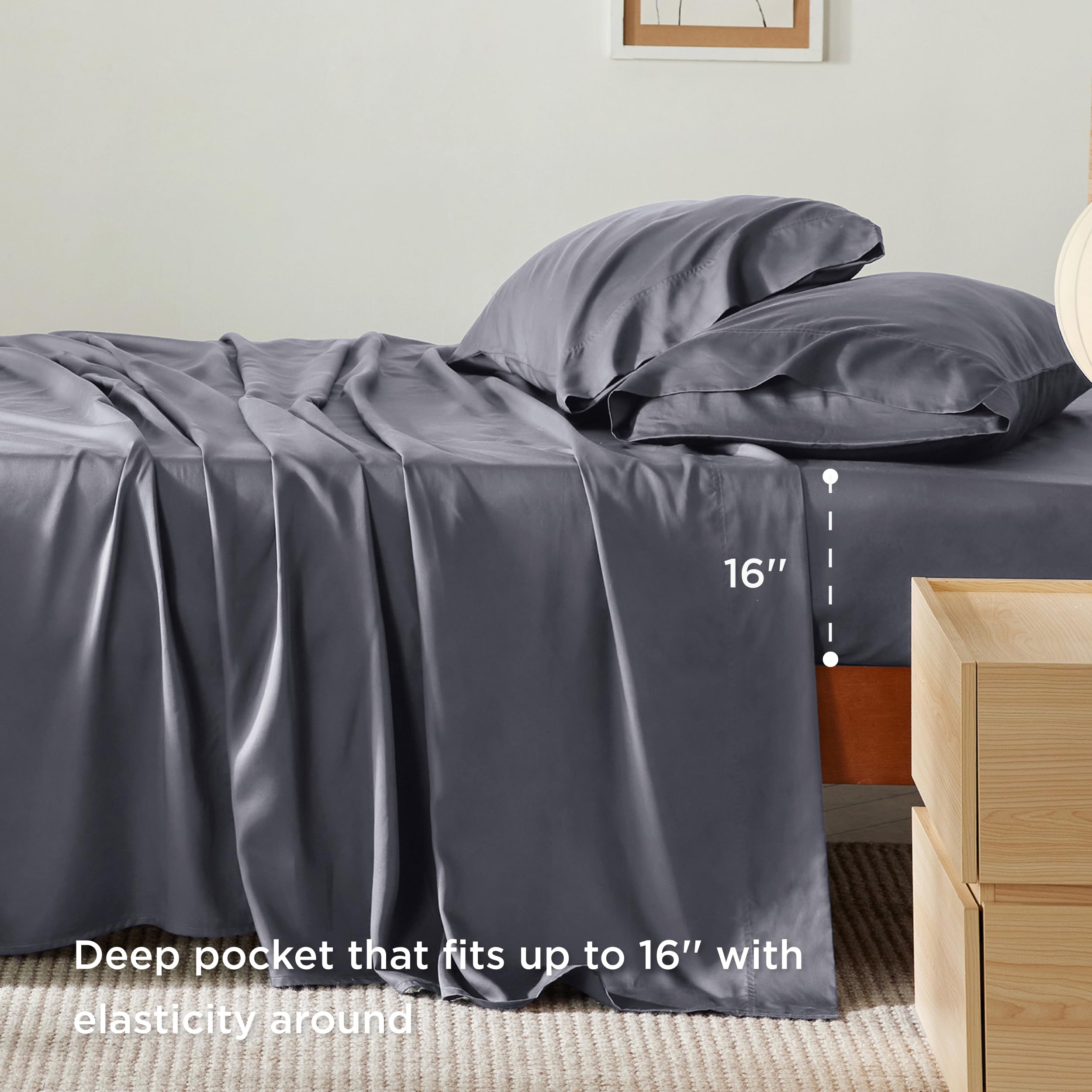 Foto 4 | Juego De Sábanas Bedsure Queen Size Refrigerante Rayón Bambú Gris Oscuro - Venta Internacional.