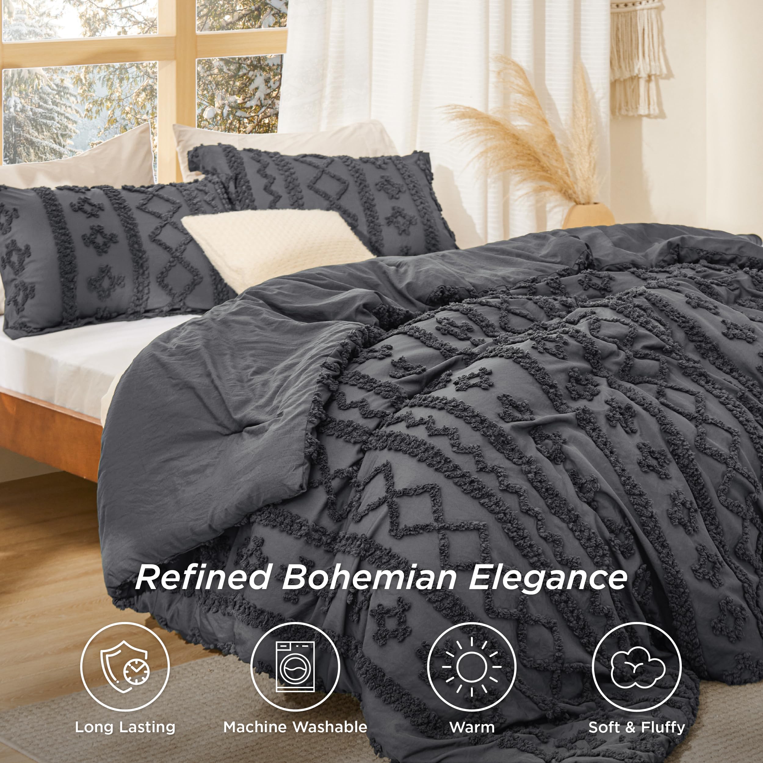 Foto 3 pulgar | Juego de Edredón Bohemio Bedsure Queen Gris 3 Piezas- Venta Internacional