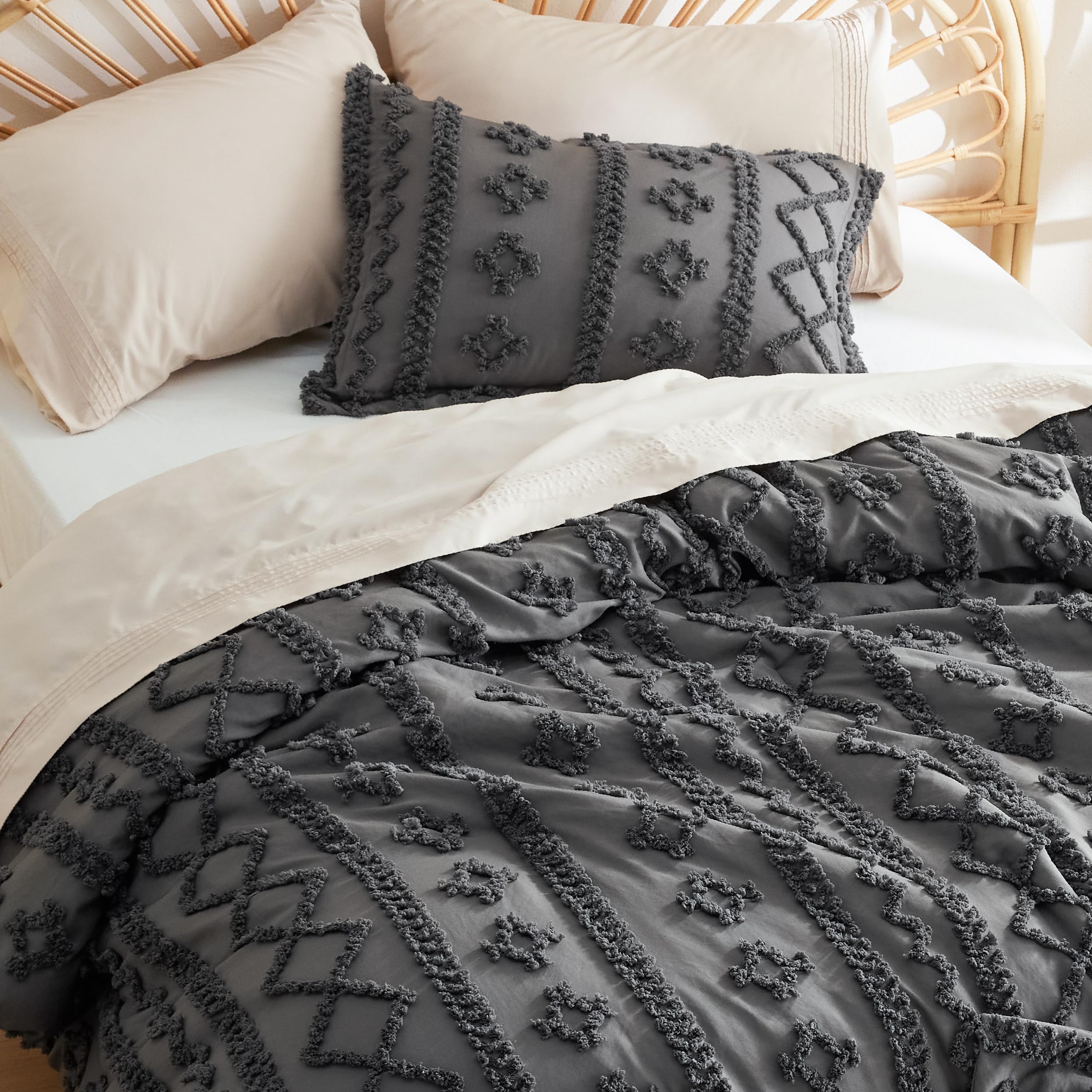 Foto 4 pulgar | Juego de Edredón Bohemio Bedsure Queen Gris 3 Piezas- Venta Internacional