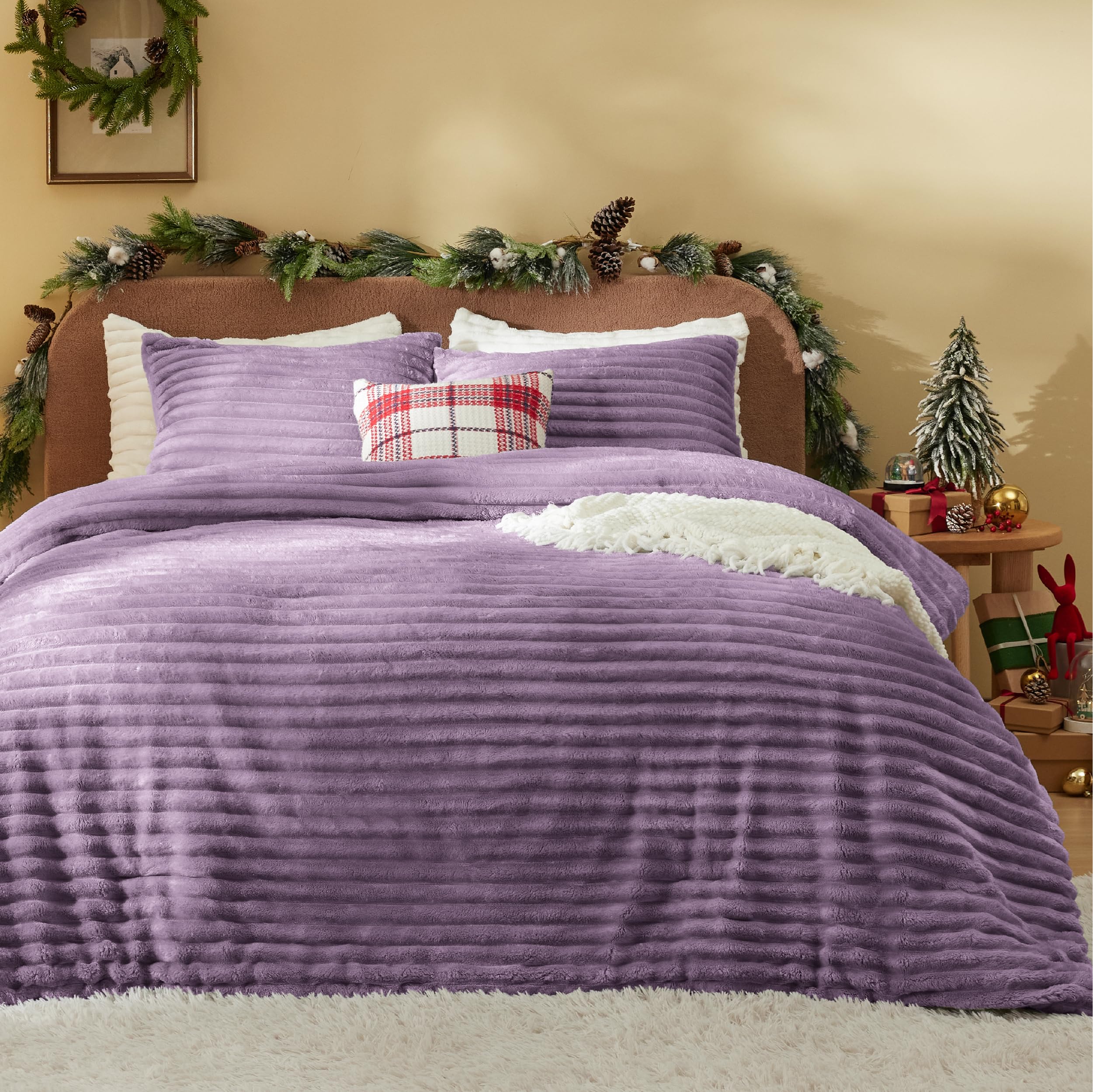 Foto 2 pulgar | Juego De Edredón Bedsure Fluffy Queen Con 2 Fundas De Almohada, Color Morado Claro - Venta Internacional.