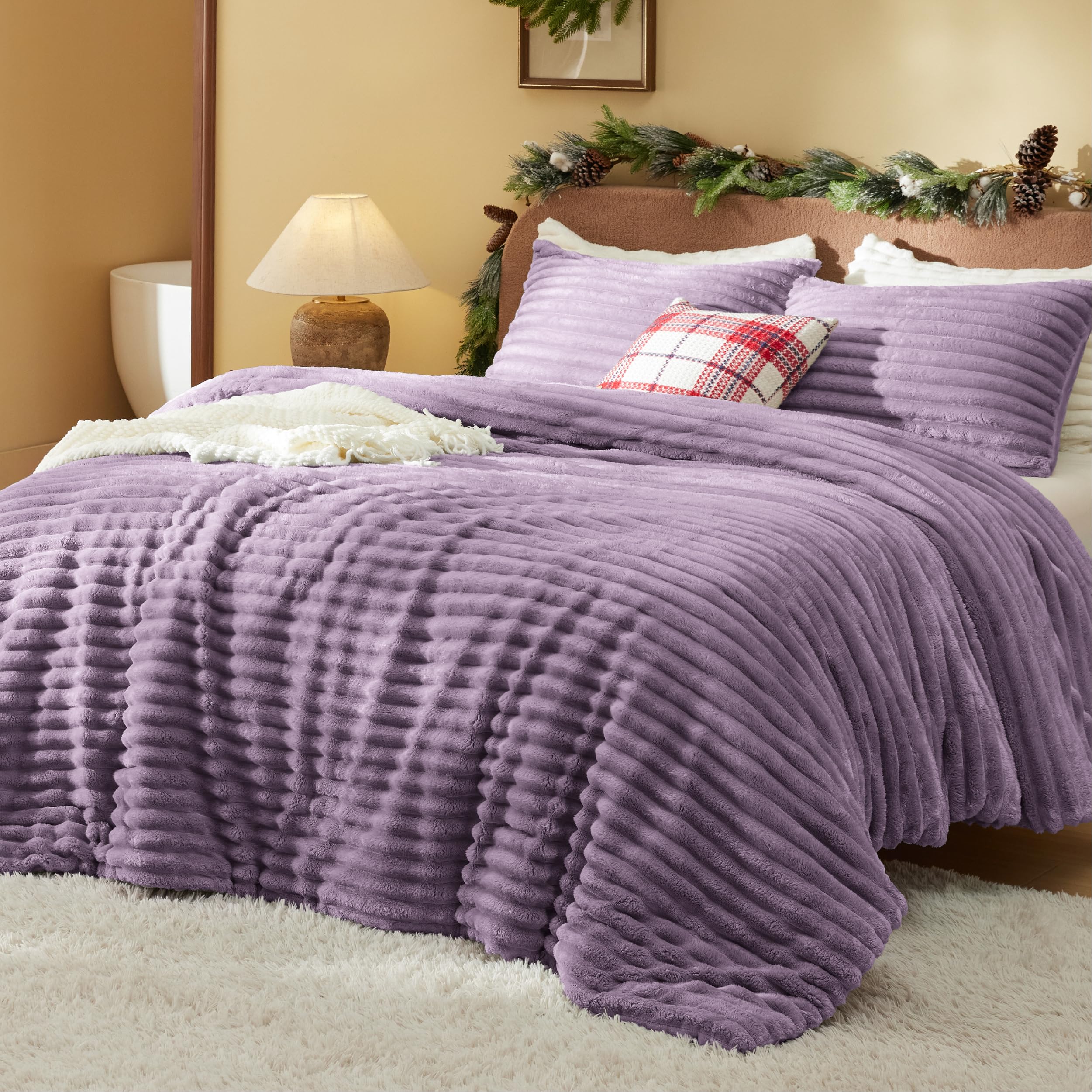 Foto 3 pulgar | Juego De Edredón Bedsure Fluffy Queen Con 2 Fundas De Almohada, Color Morado Claro - Venta Internacional.