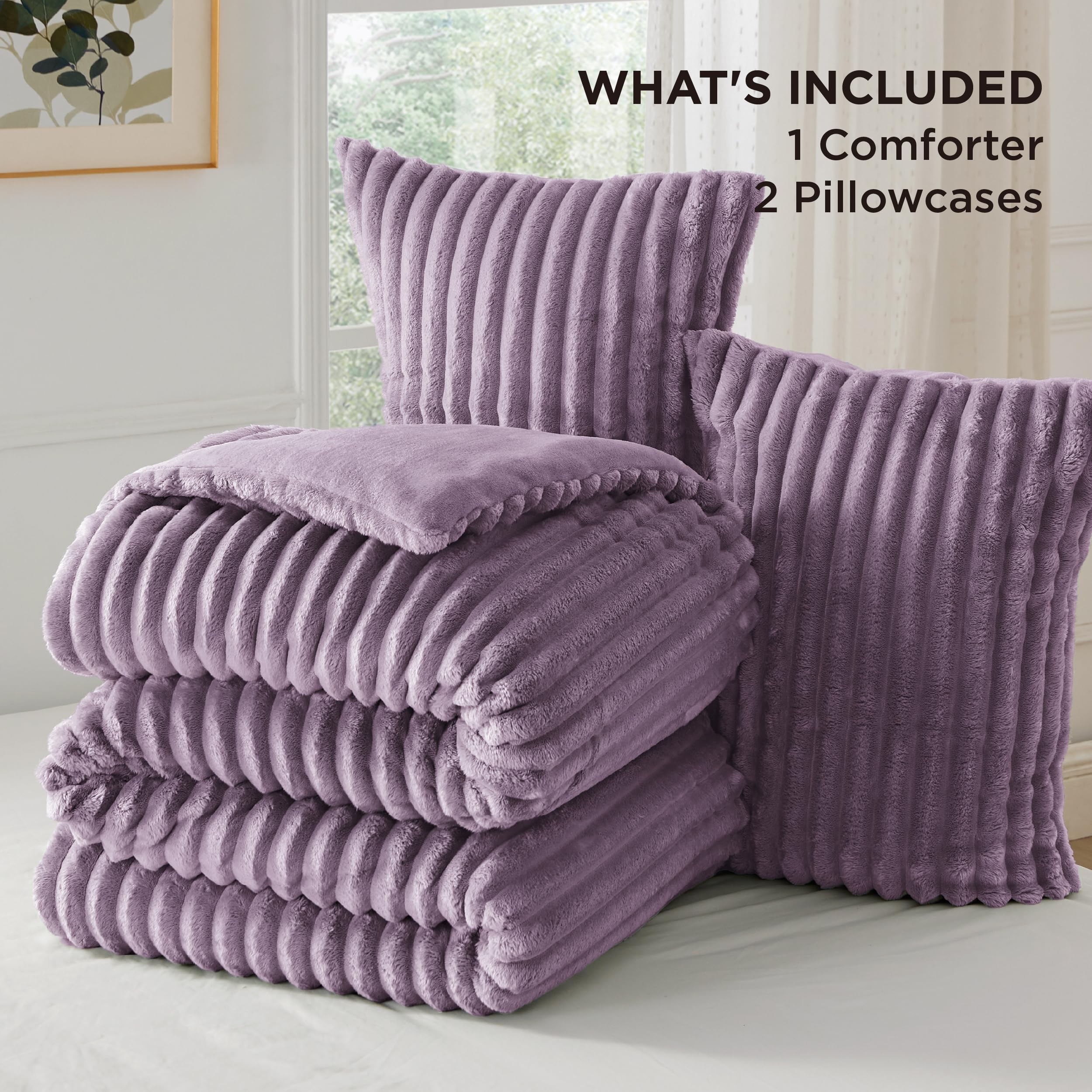 Foto 7 pulgar | Juego De Edredón Bedsure Fluffy Queen Con 2 Fundas De Almohada, Color Morado Claro - Venta Internacional.