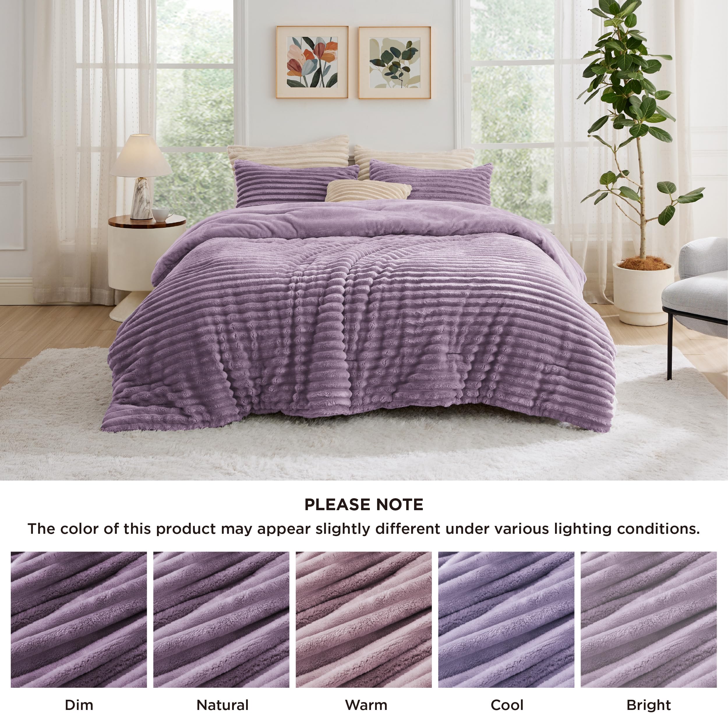 Foto 7 | Juego De Edredón Bedsure Fluffy Queen Con 2 Fundas De Almohada, Color Morado Claro - Venta Internacional.