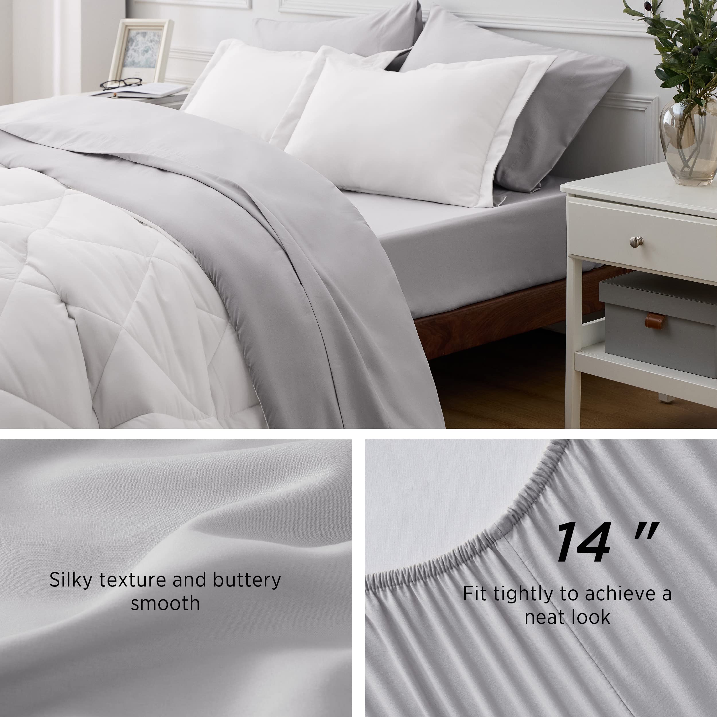 Foto 5 pulgar | Juego de Ropa para Cama Bedsure Queen Reversible Blanco 7 Piezas - Venta Internacional