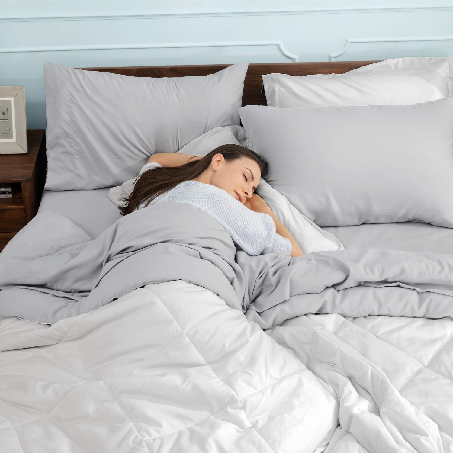 Foto 6 pulgar | Juego de Ropa para Cama Bedsure Queen Reversible Blanco 7 Piezas - Venta Internacional