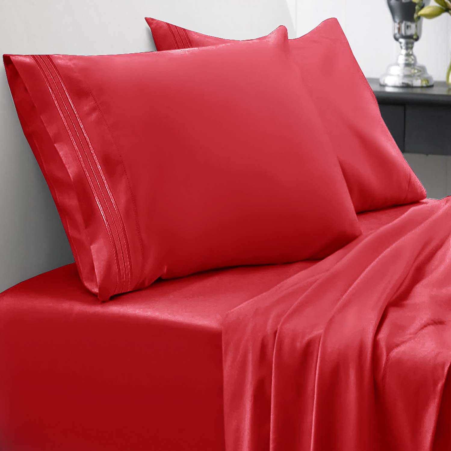 Juego De Sábanas Sweet Home Collection, 1800 Hilos, Color Rojo - Venta Internacional.