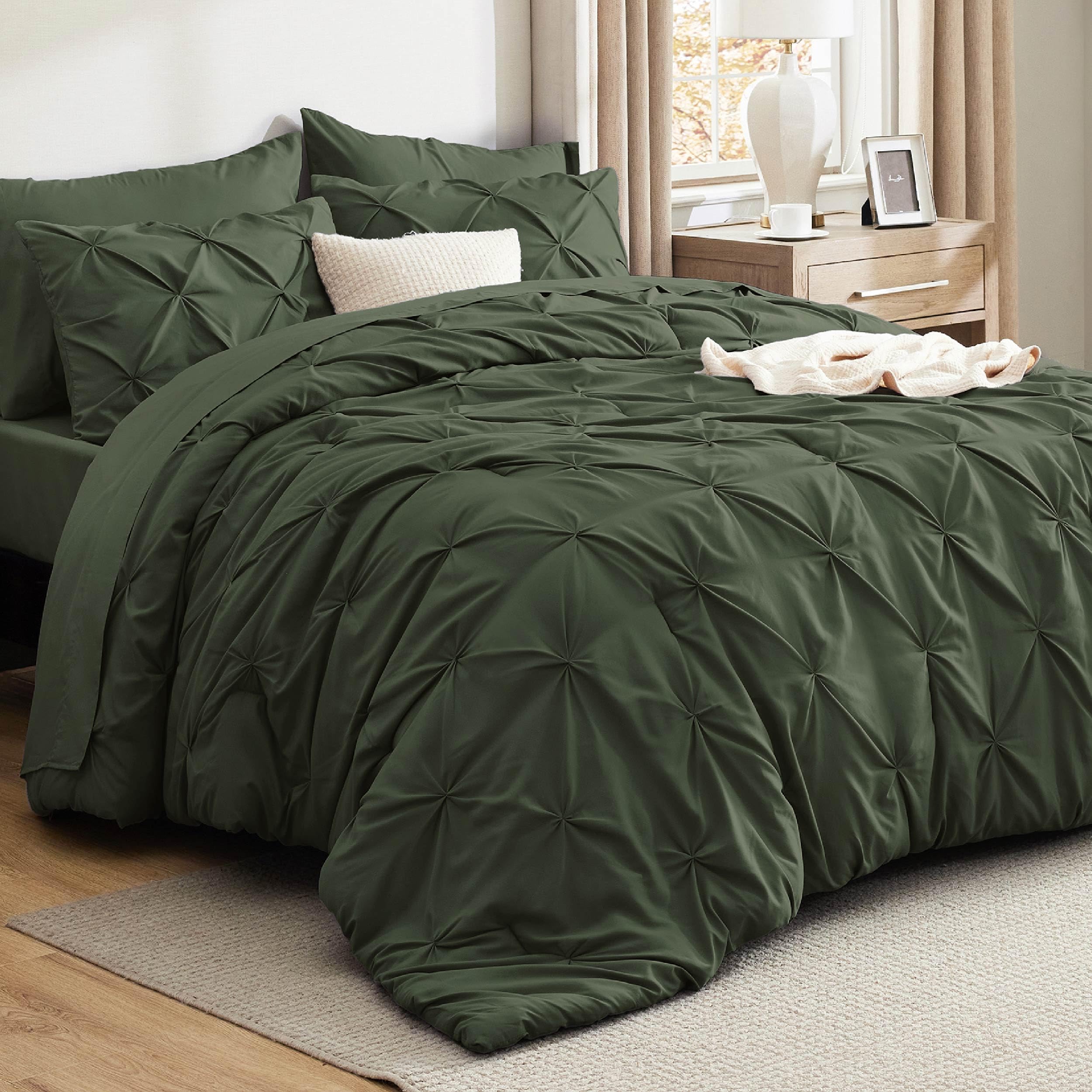 Juego De Edredón Bedsure Twin, Verde Oliva, Con Sábanas, 5 Piezas - Venta Internacional.