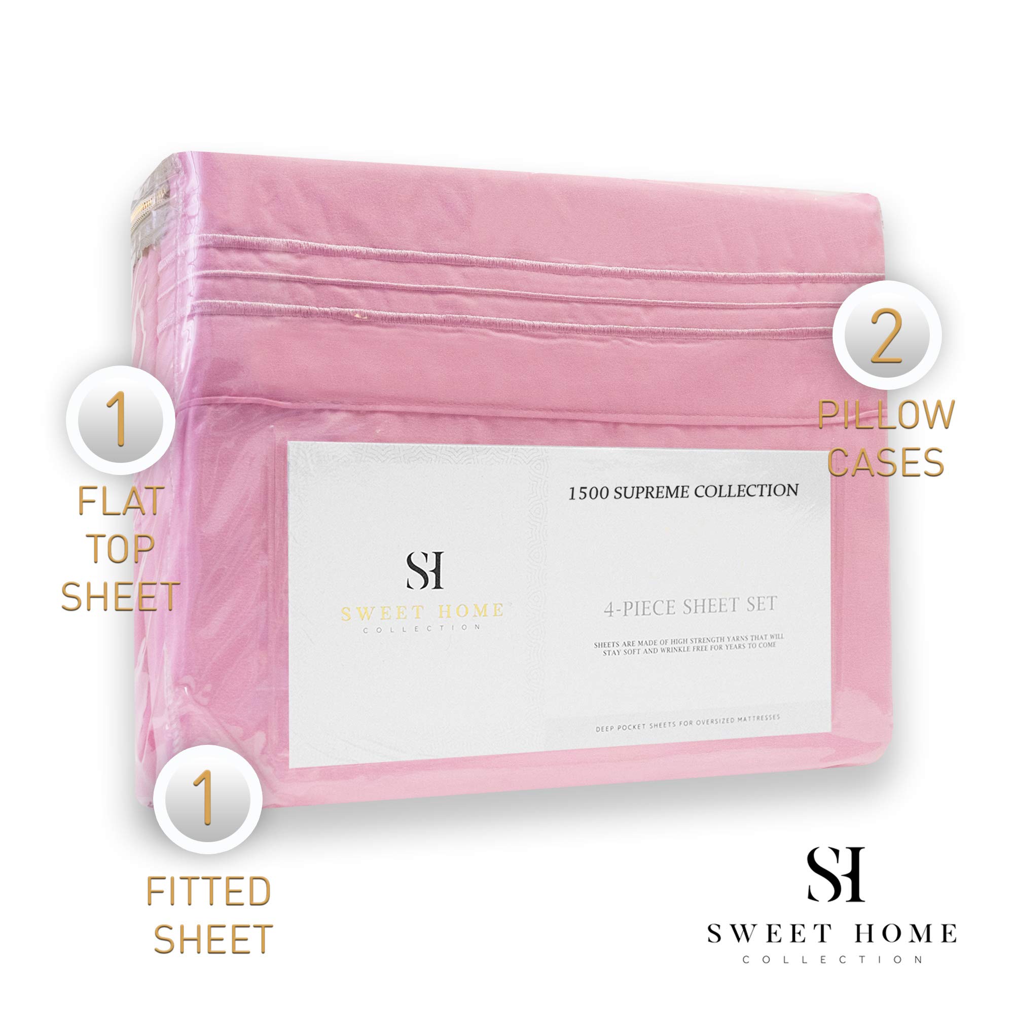 Foto 5 | Juego de Sábanas Sweet Home Collection 1500 Supreme Pink Cal King - Venta Internacional