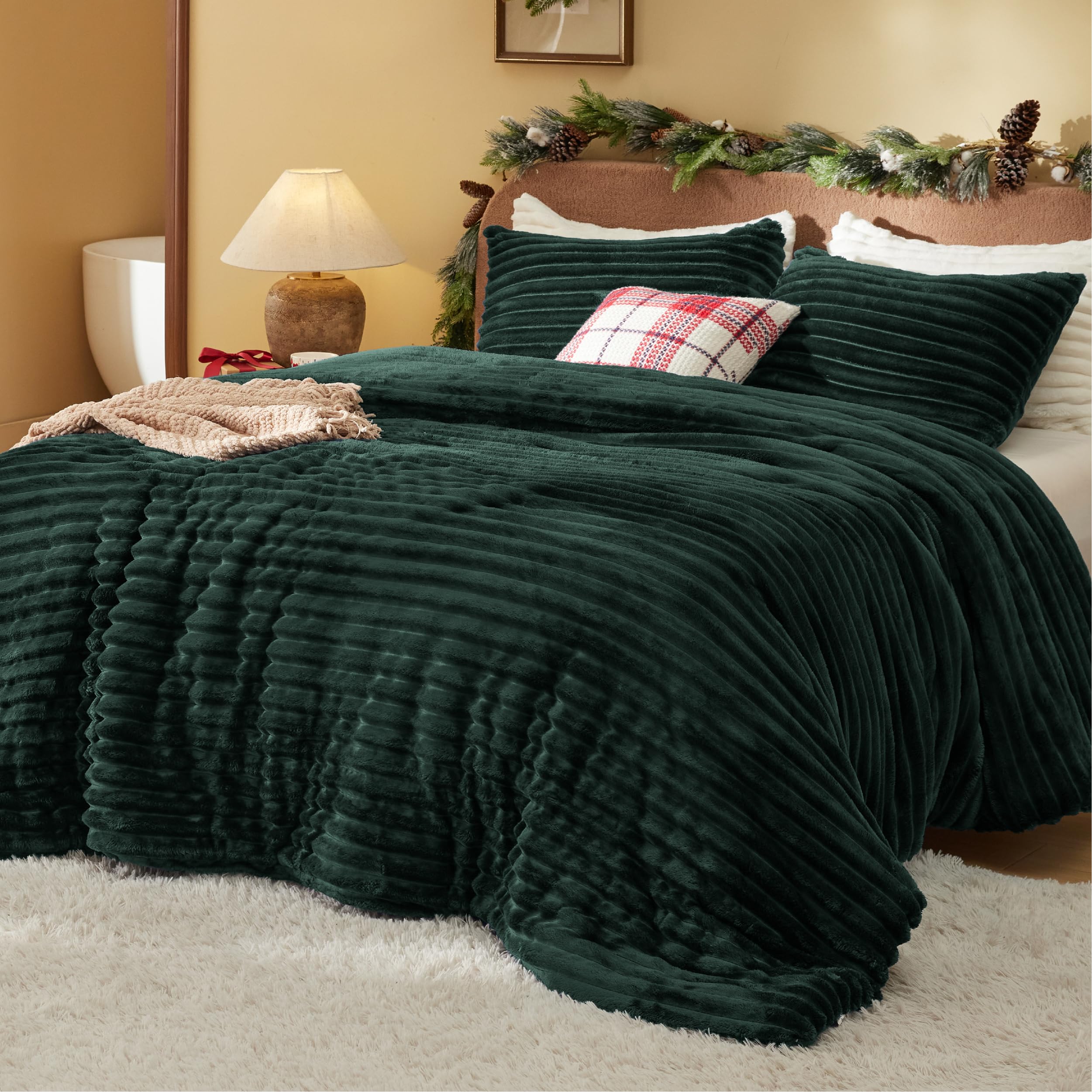 Foto 3 pulgar | Juego De Edredón Bedsure Fluffy Queen Con 2 Fundas De Almohada Emerald - Venta Internacional.
