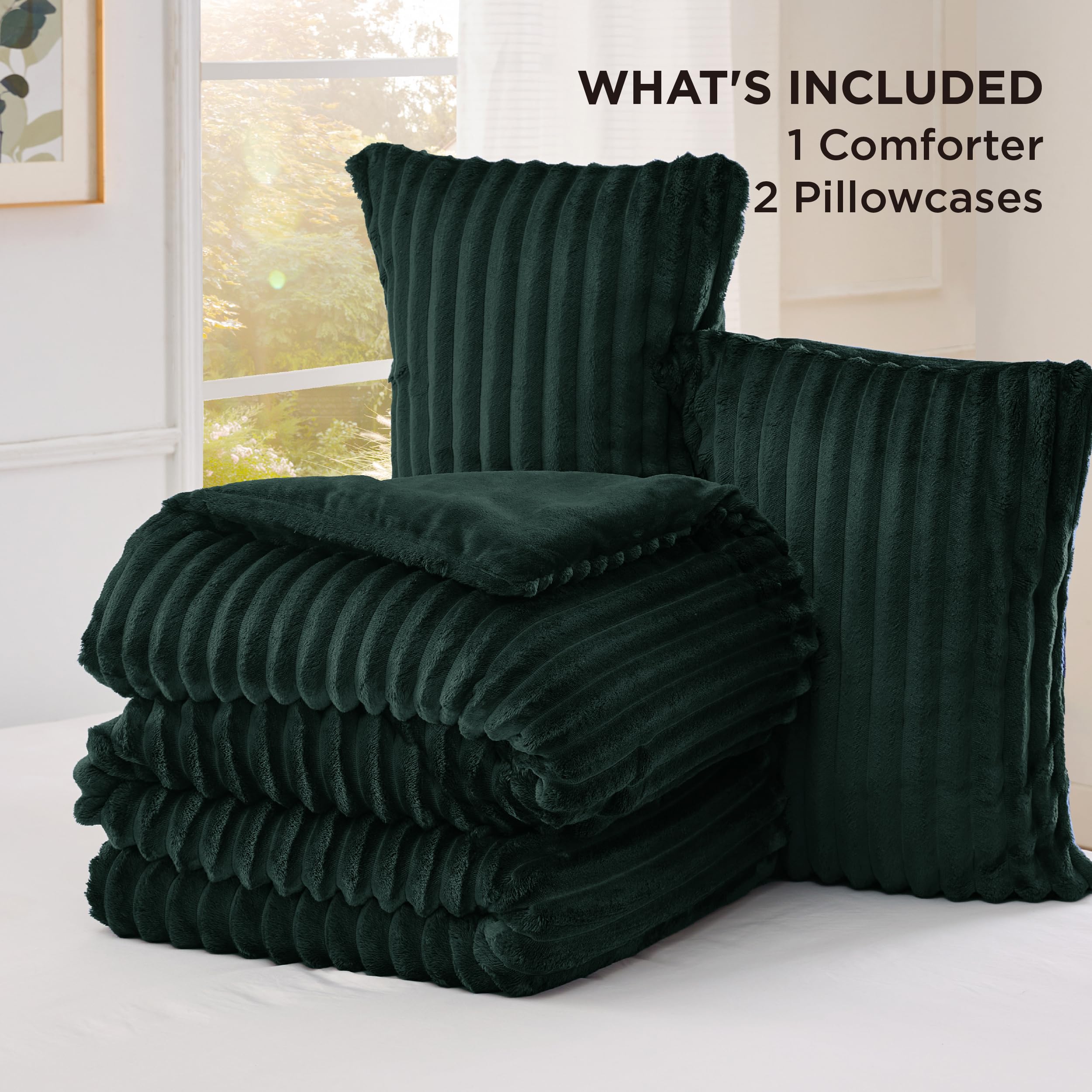 Foto 6 | Juego De Edredón Bedsure Fluffy Queen Con 2 Fundas De Almohada Emerald - Venta Internacional.