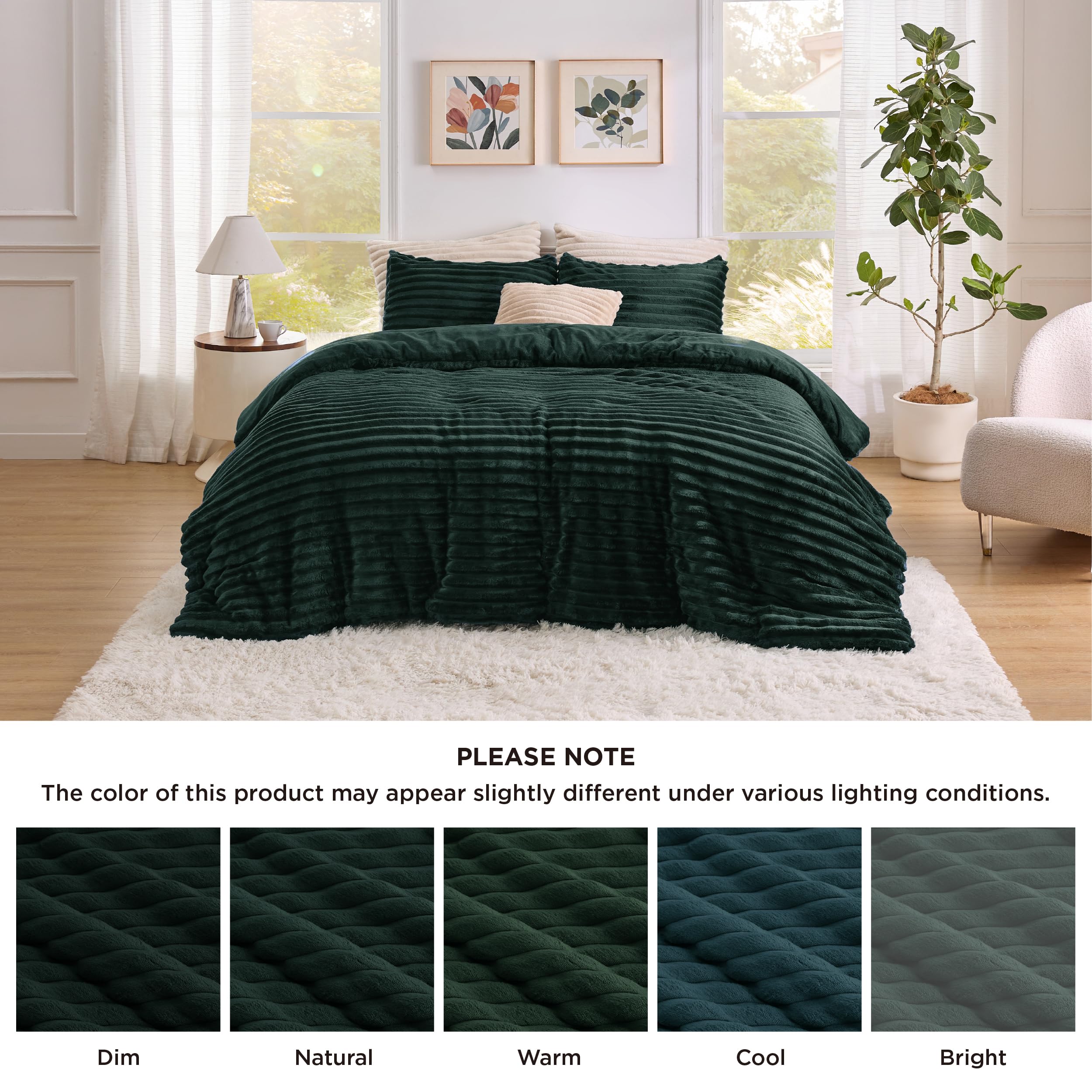 Foto 7 | Juego De Edredón Bedsure Fluffy Queen Con 2 Fundas De Almohada Emerald - Venta Internacional.