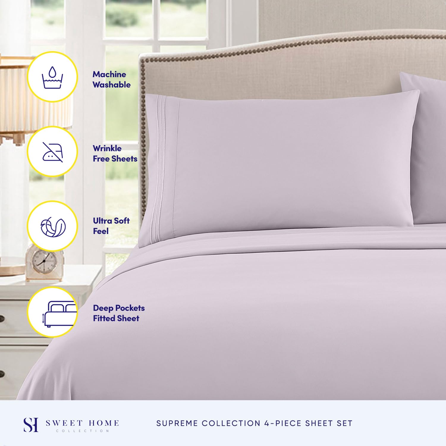 Foto 3 pulgar | Sábanas Sweet Home Collection Supreme Queen Lilac - Venta Internacional.