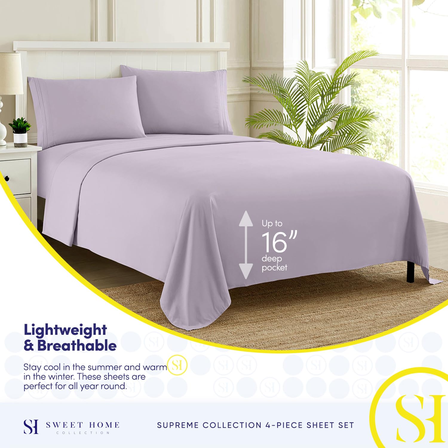 Foto 4 pulgar | Sábanas Sweet Home Collection Supreme Queen Lilac - Venta Internacional.