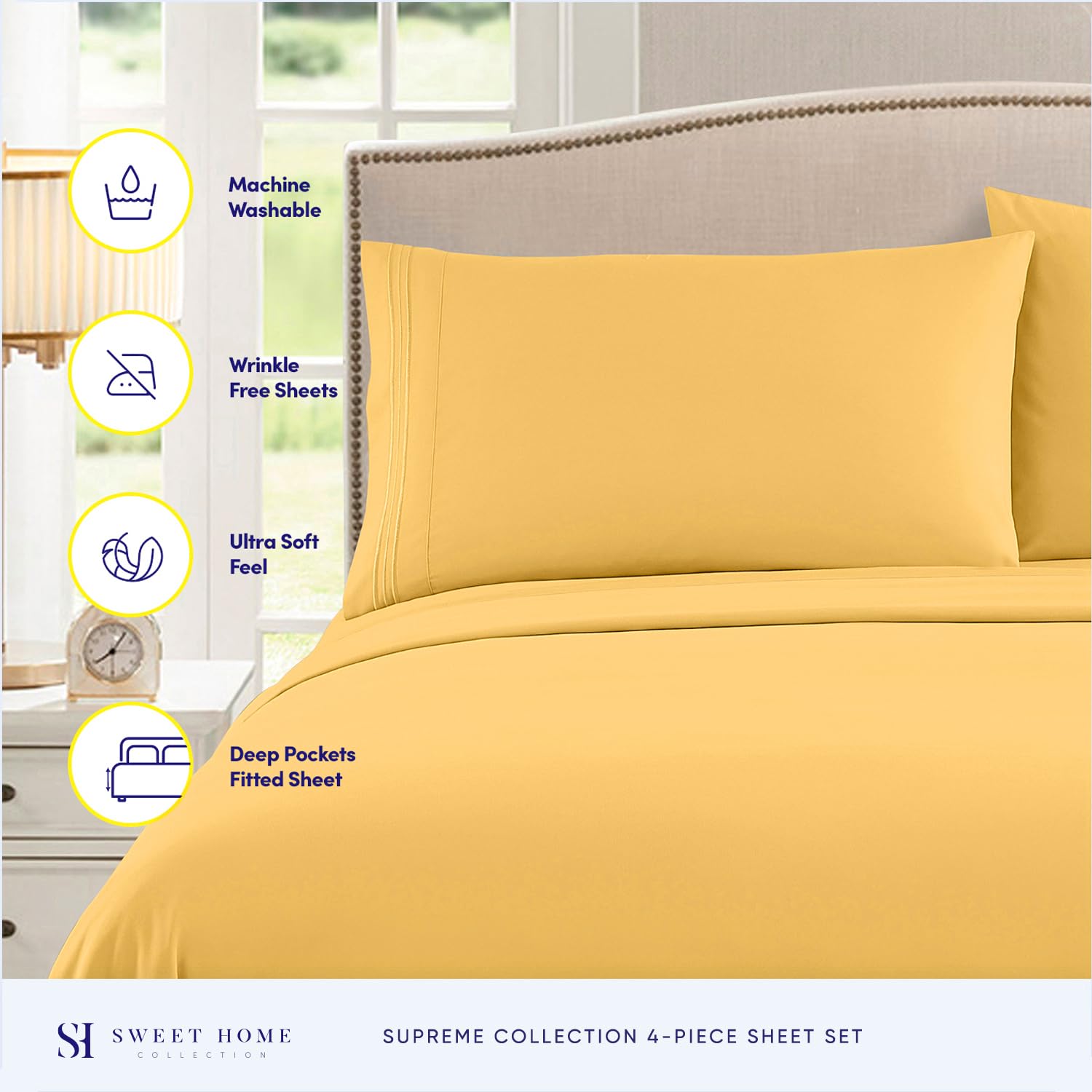 Foto 3 pulgar | Sábanas Sweet Home Collection Supreme Queen, Color Amarillo - Venta Internacional.